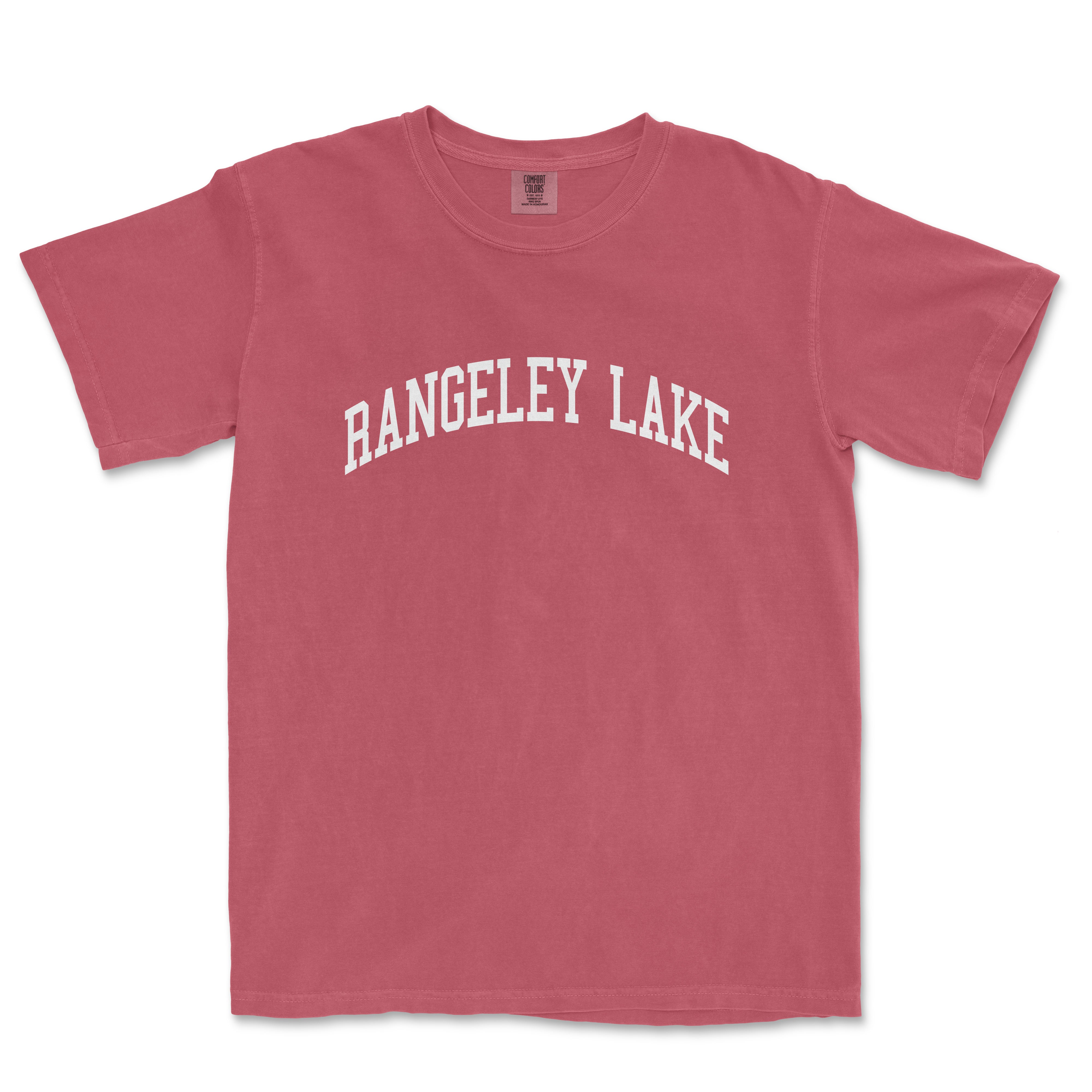 a red t - shirt with the word rangeley lake on it