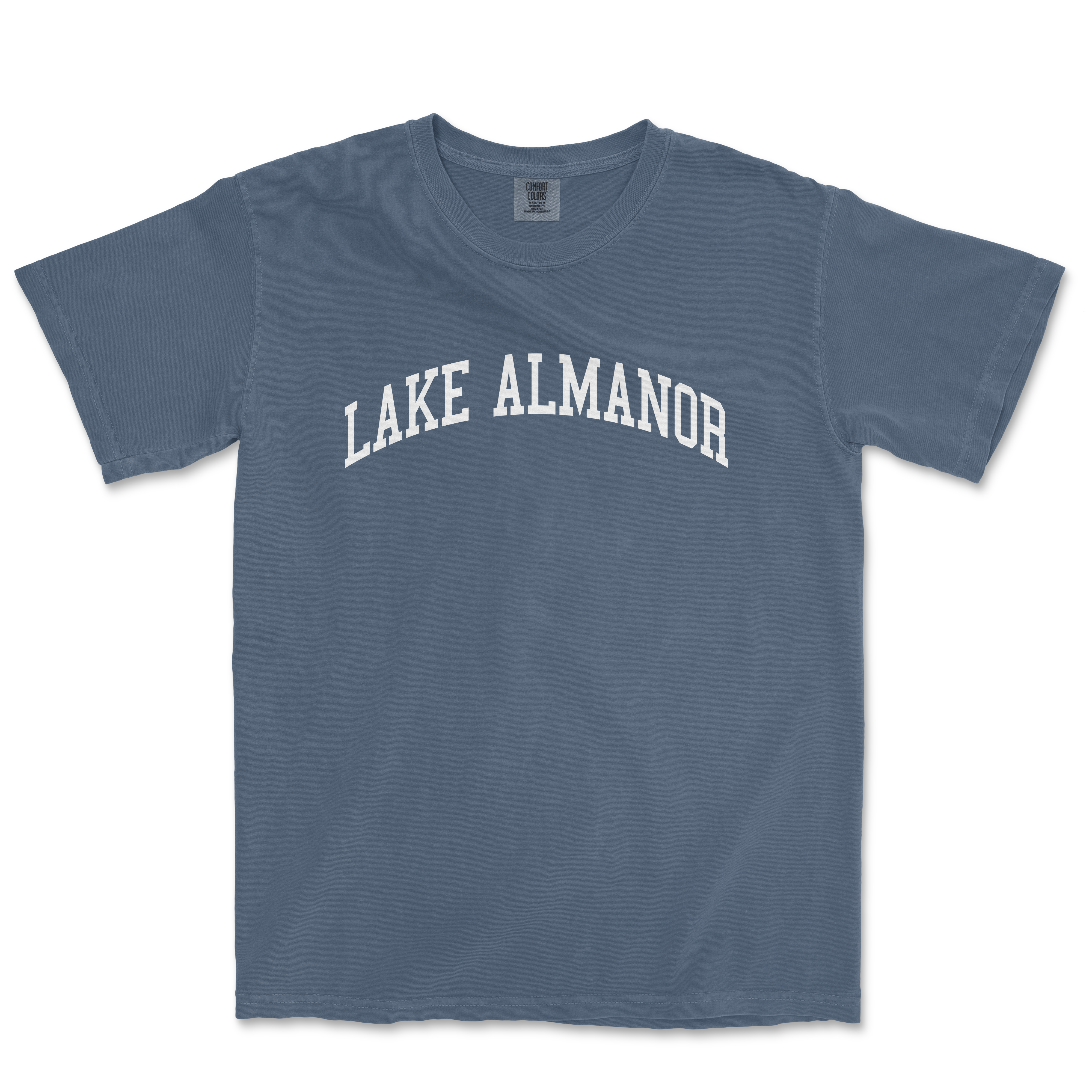 a blue shirt with the words lake alam on it