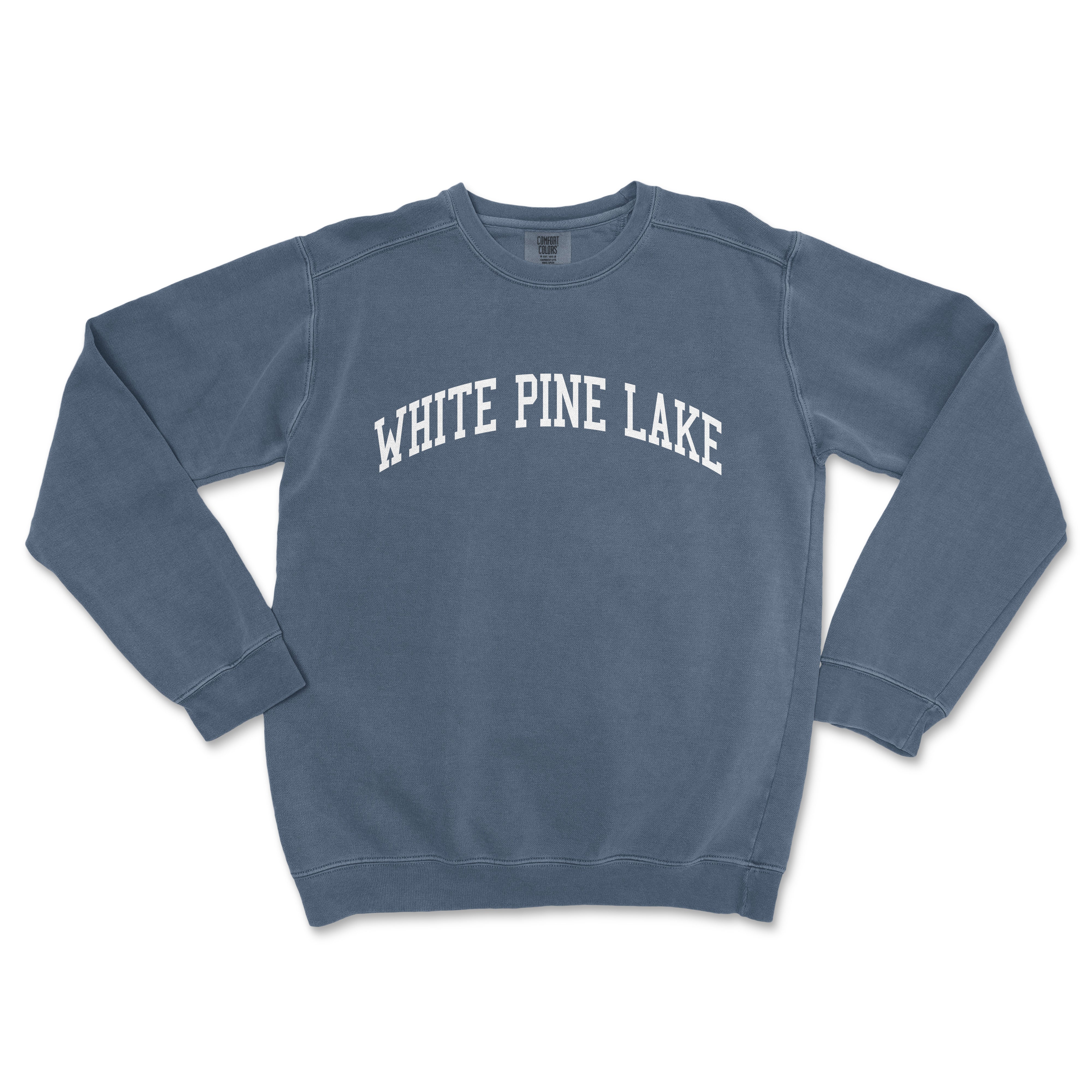 a blue sweatshirt that says white pine lake