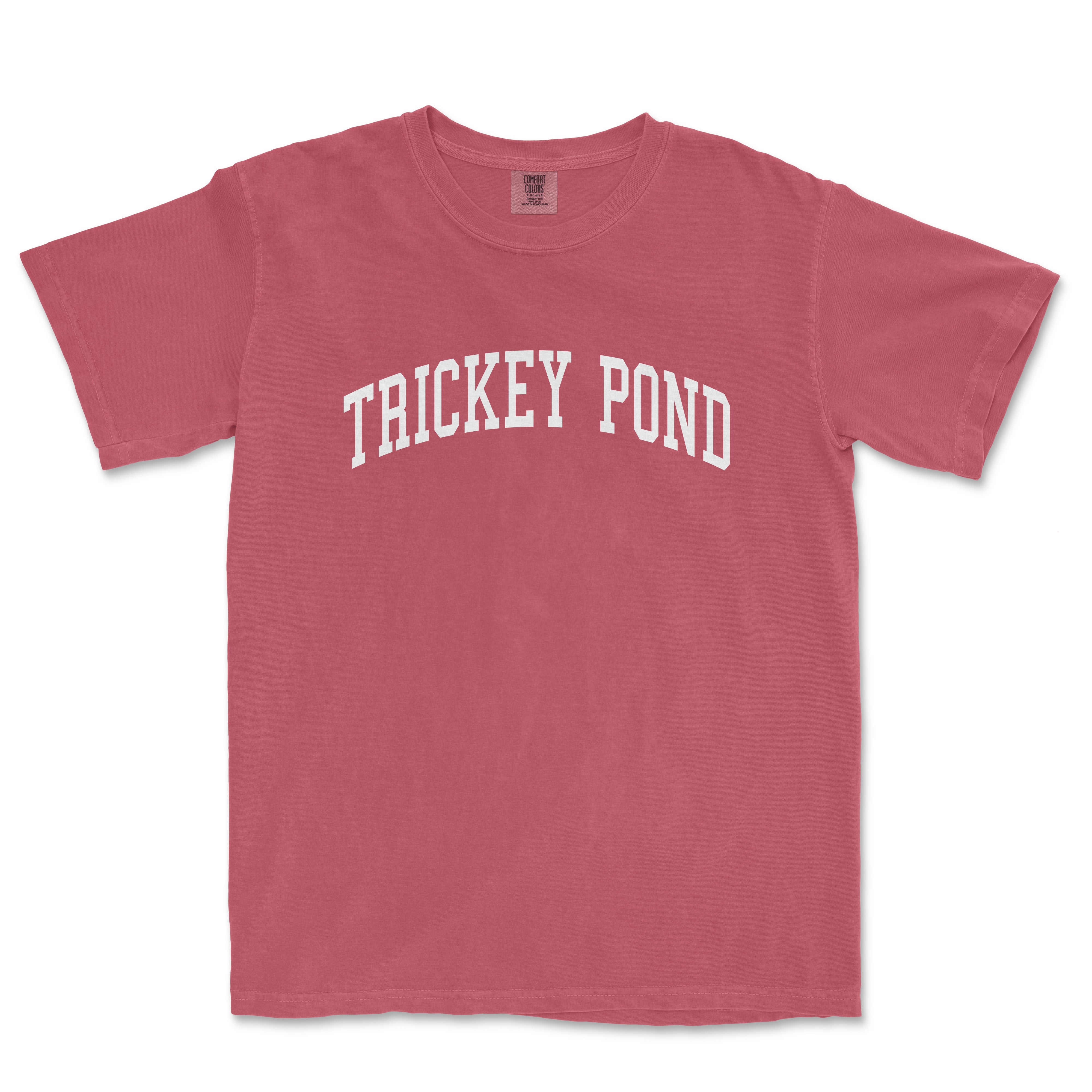 a red t - shirt with the word tricky pond on it