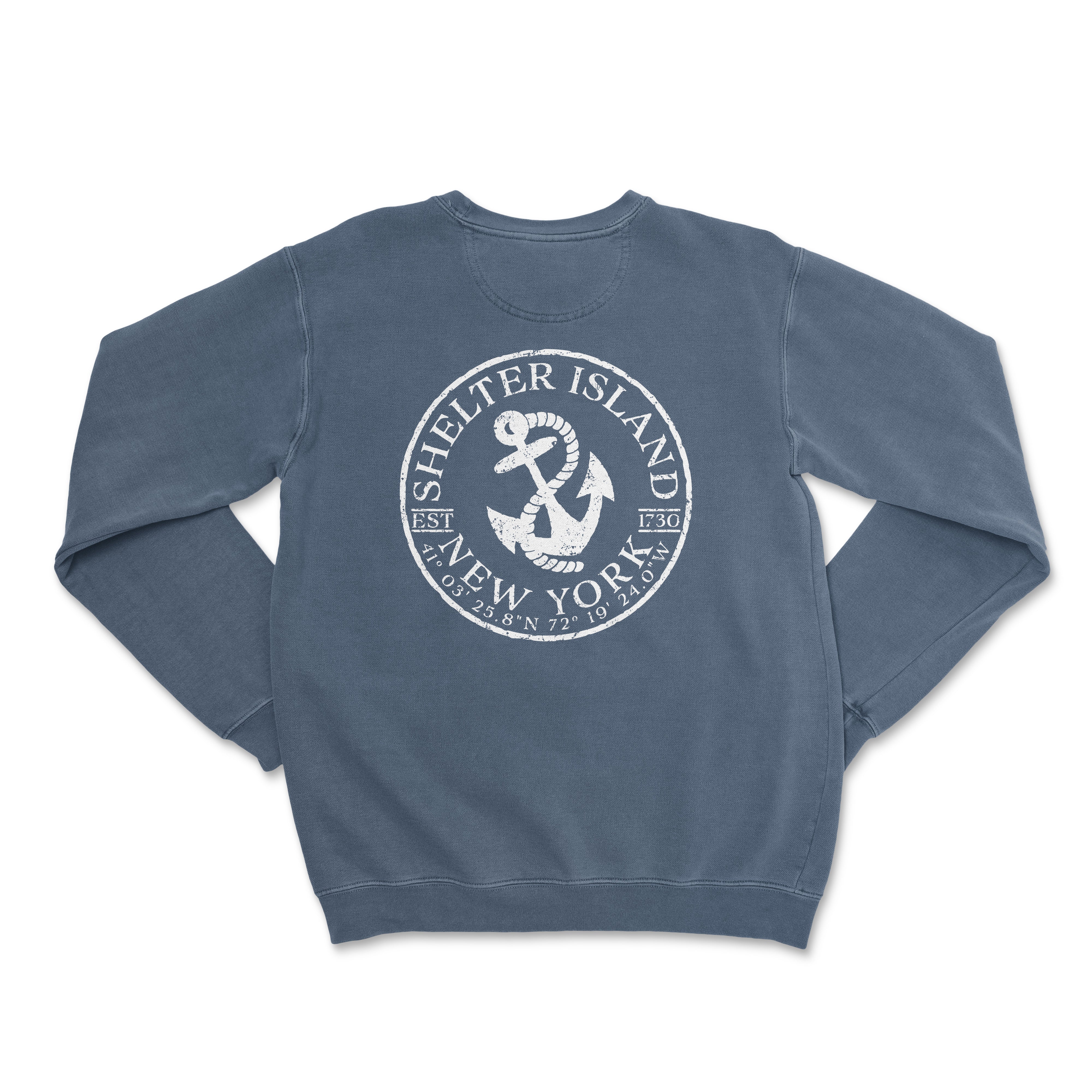 a blue sweatshirt with an anchor on it