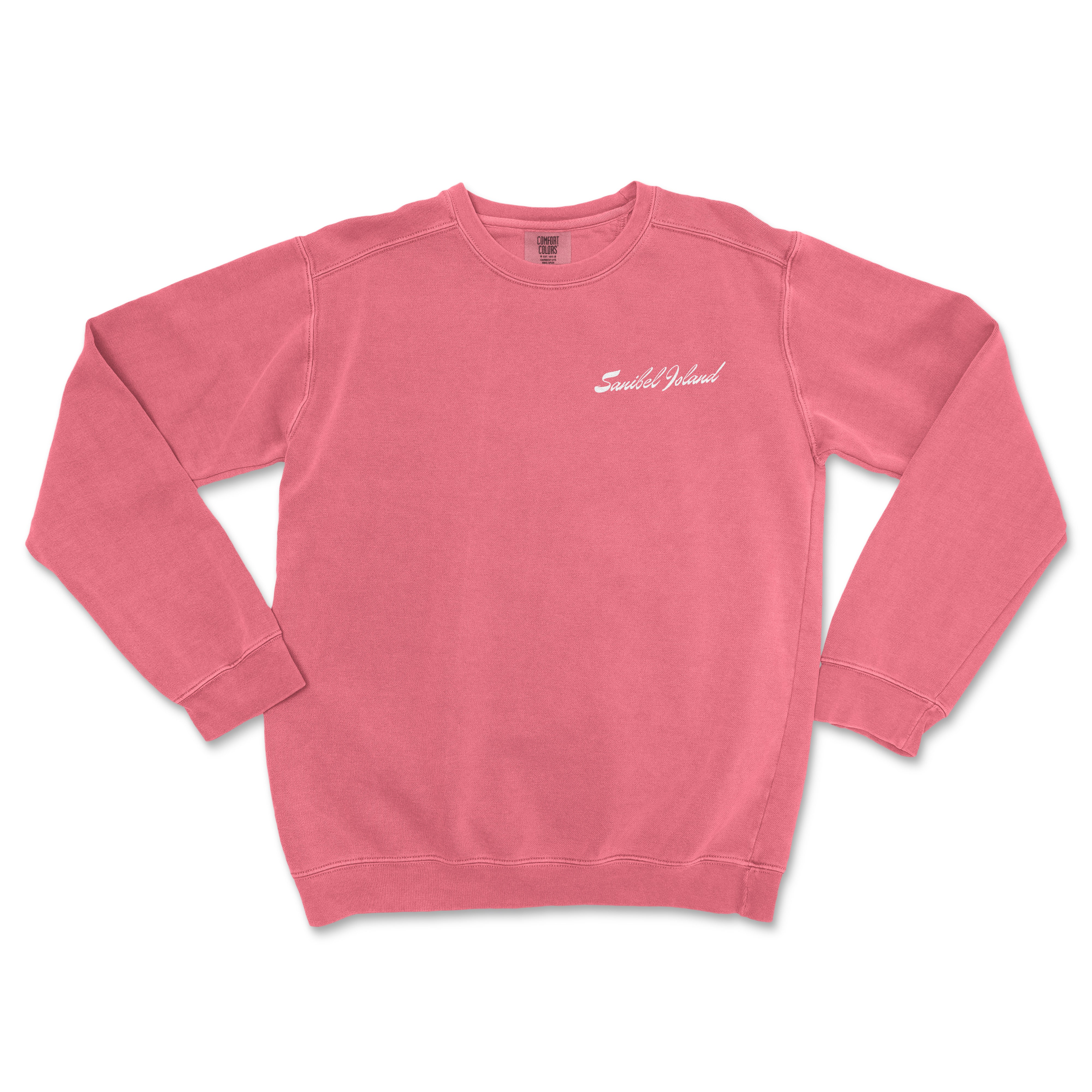 a pink sweatshirt with a white embroidered logo