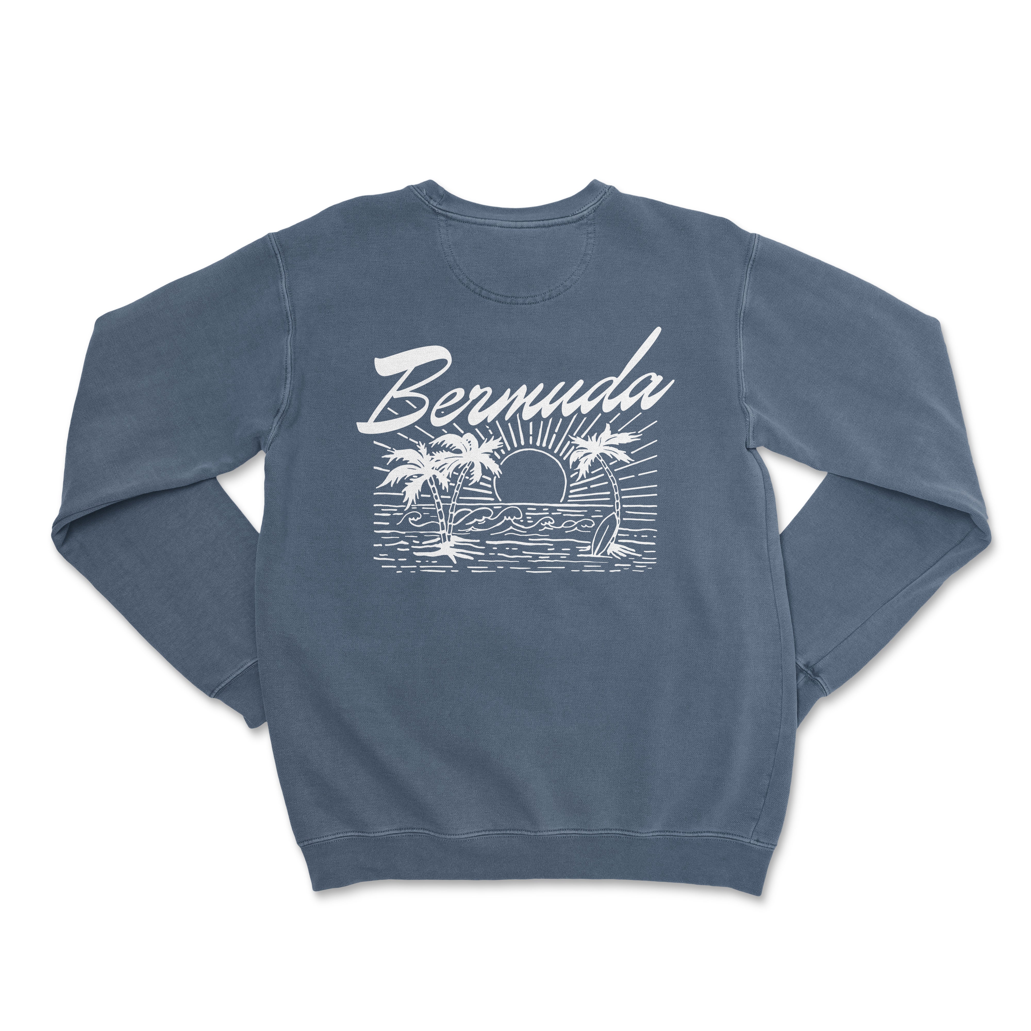 a blue sweatshirt with the words, bennuda on it