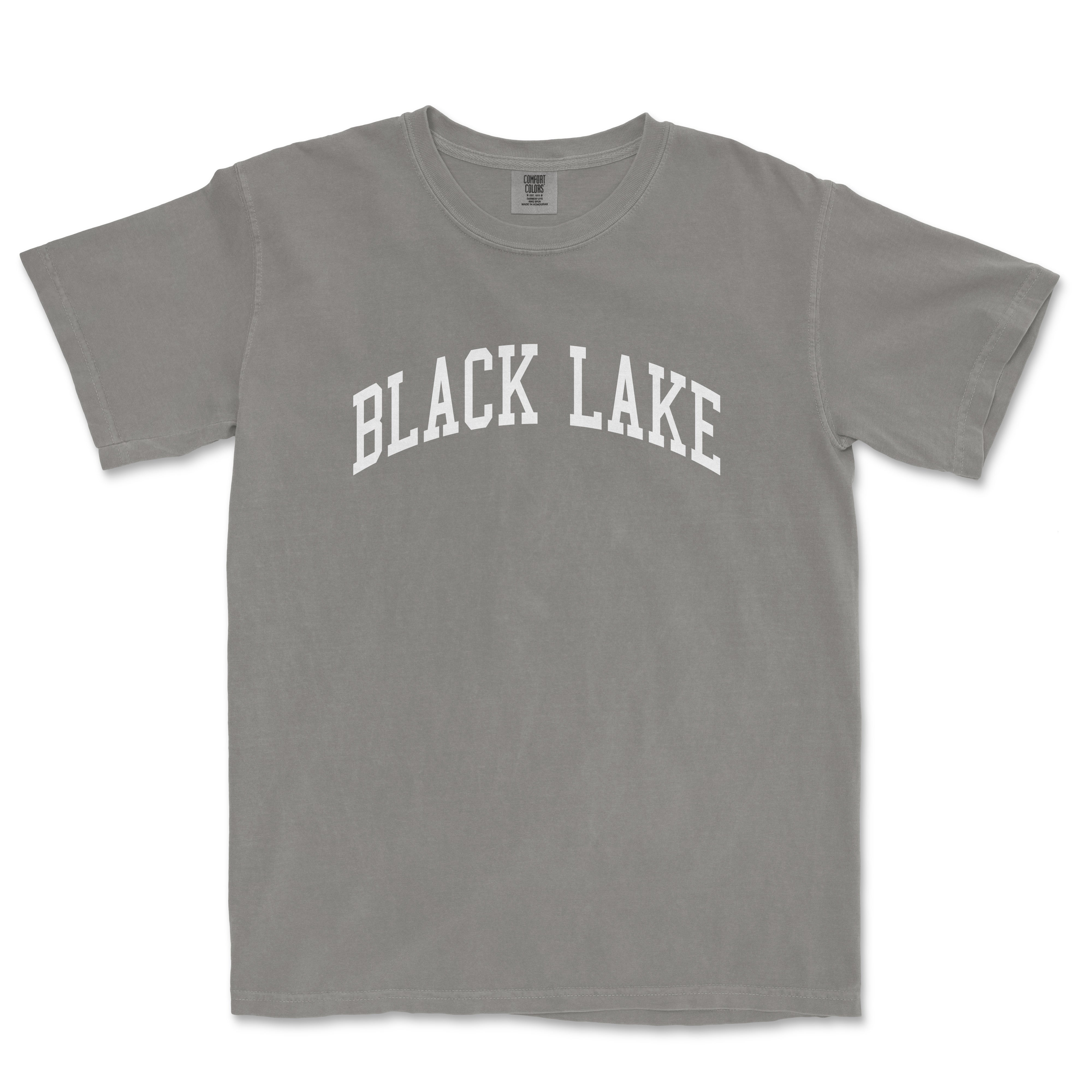 a gray t - shirt with the word black lake on it