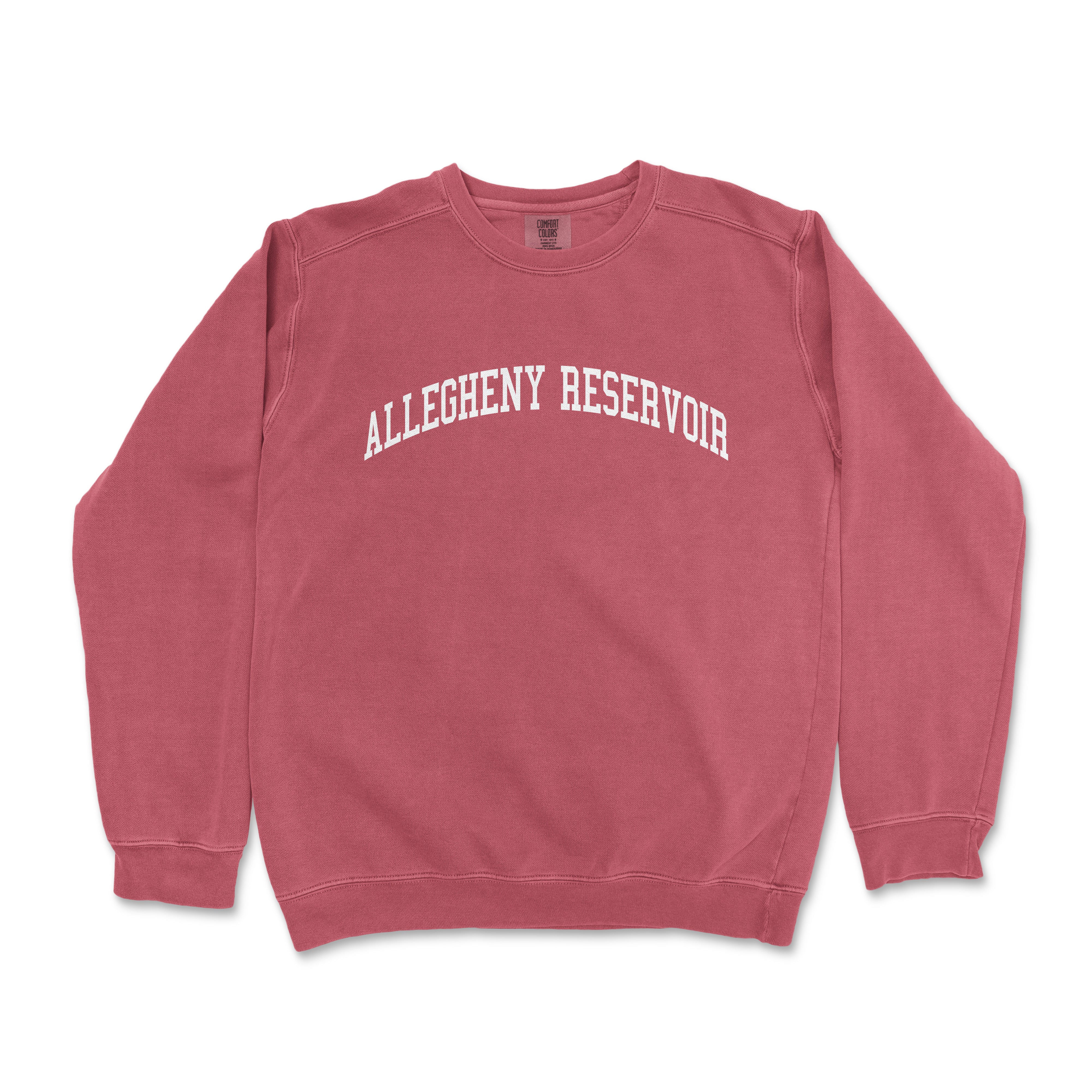 a red sweatshirt with the word, allegheny reservoir on it