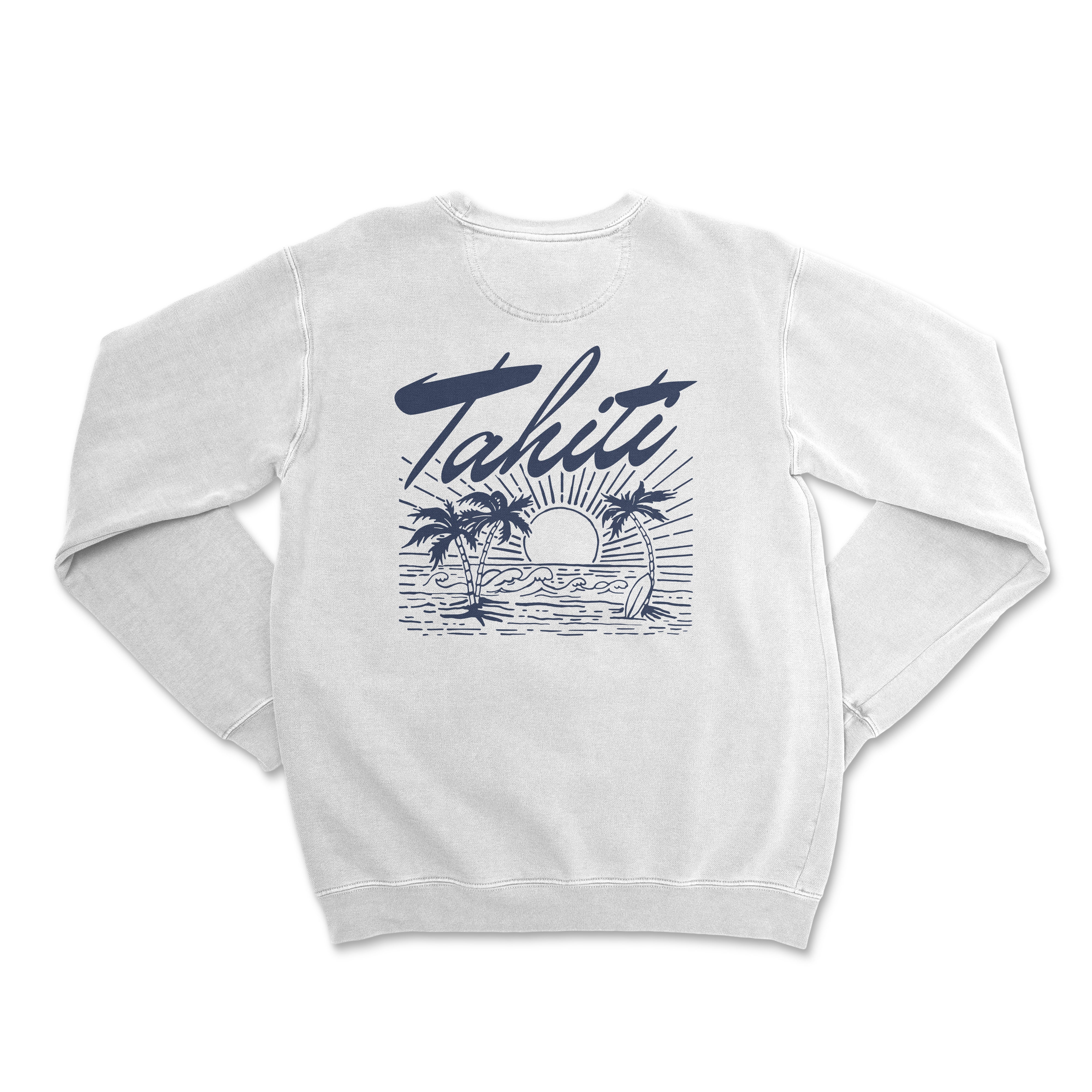 a white sweatshirt with the words tahiti on it