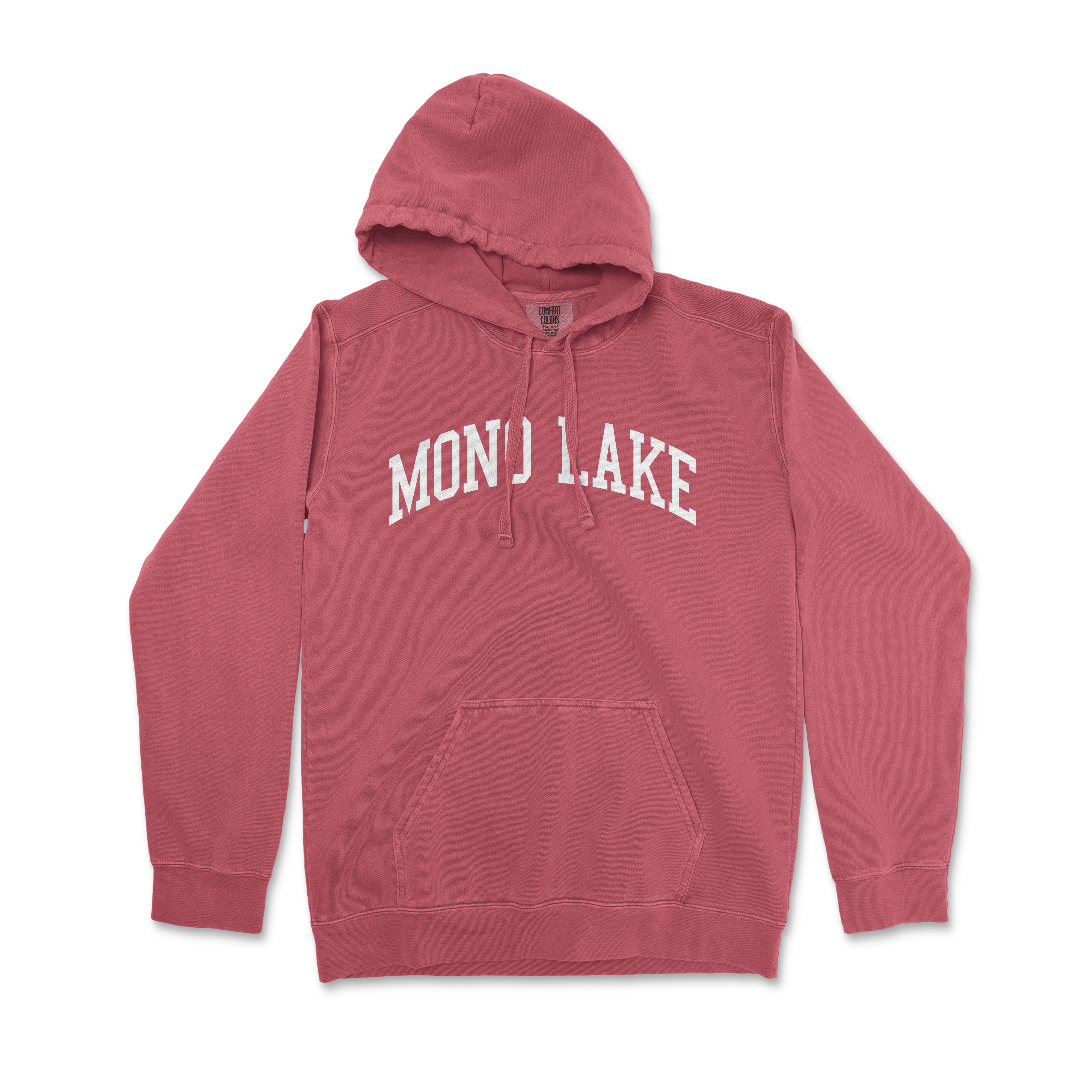 a red sweatshirt with the words monj lake on it