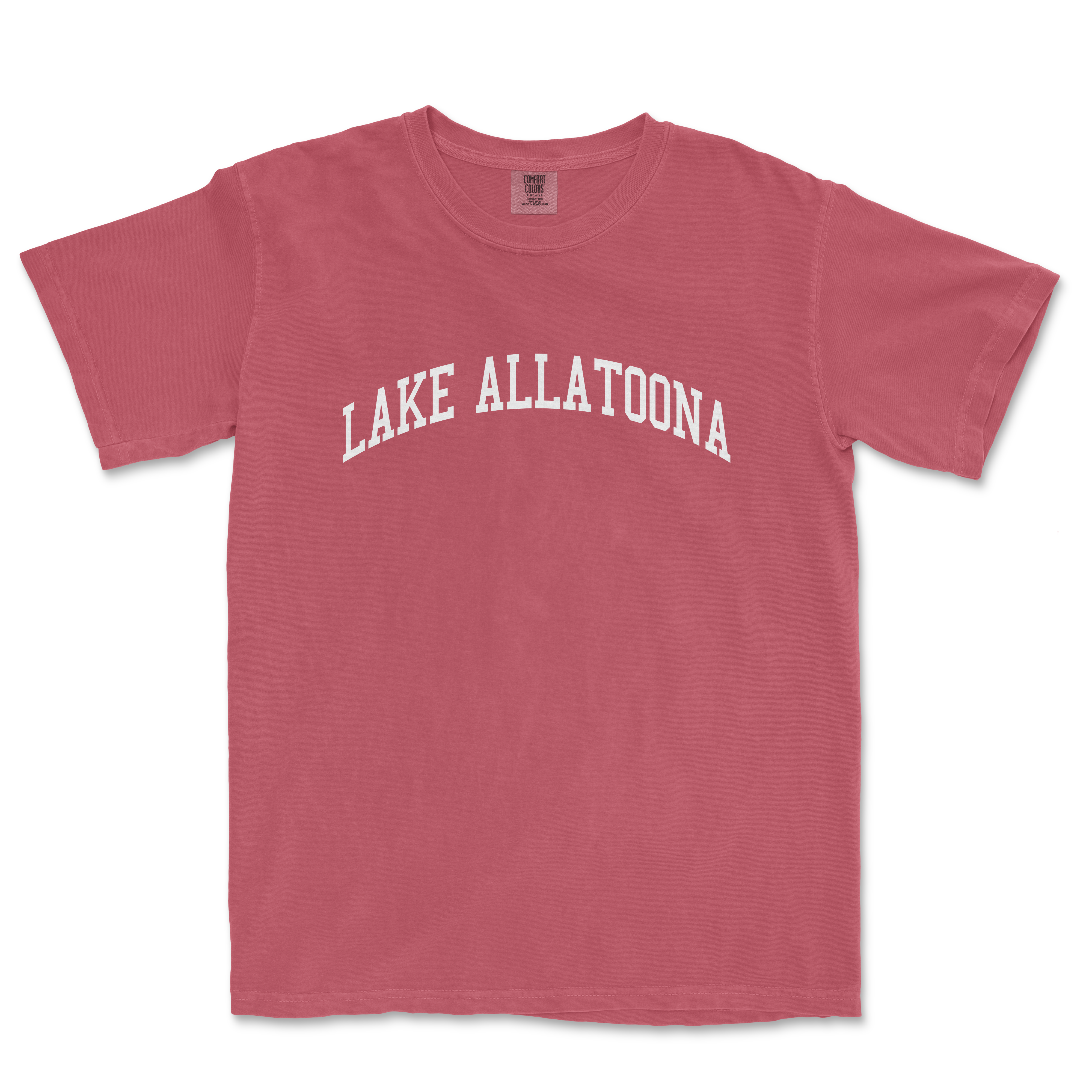 a red shirt that says lake allatona on it