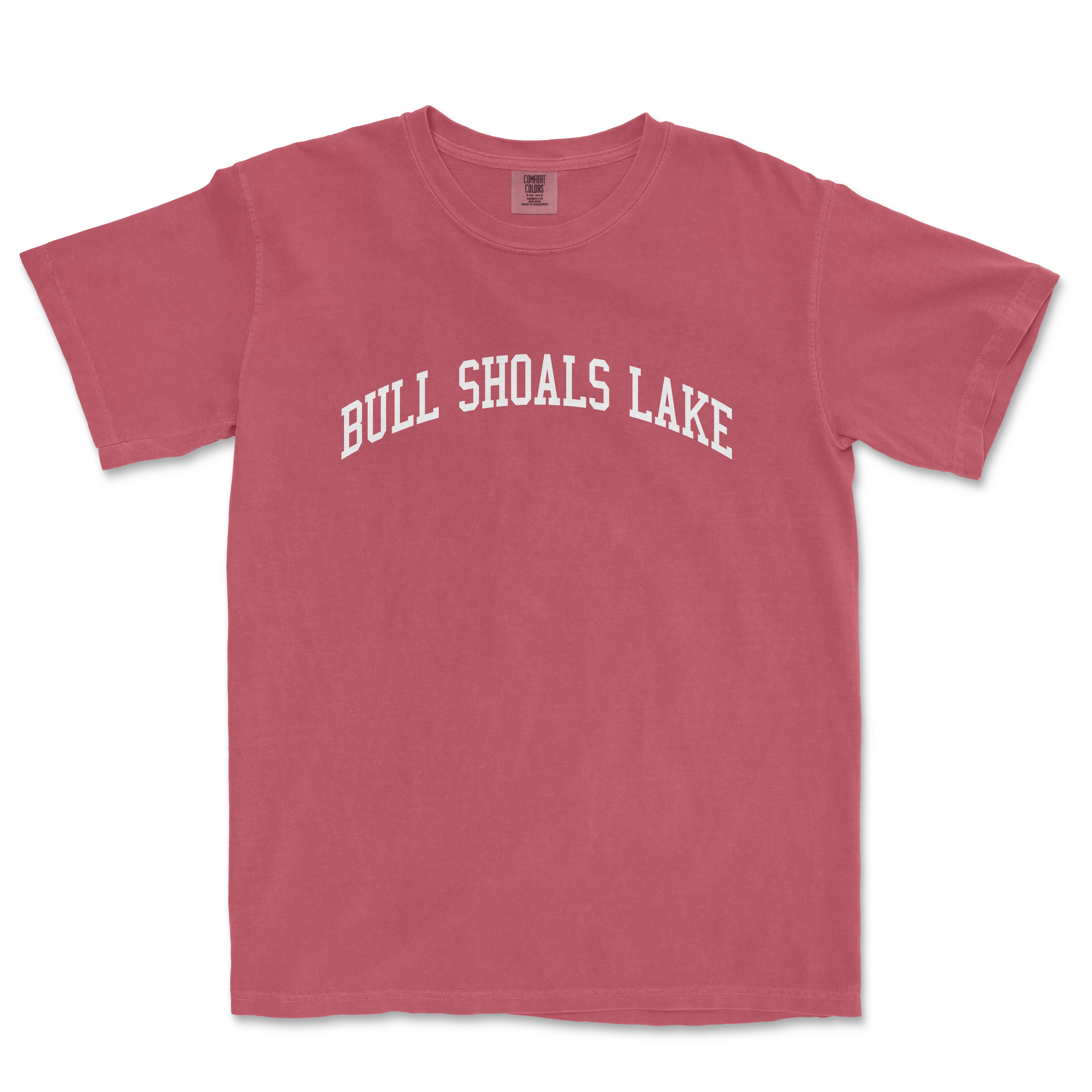 a red shirt that says bull shoals lake