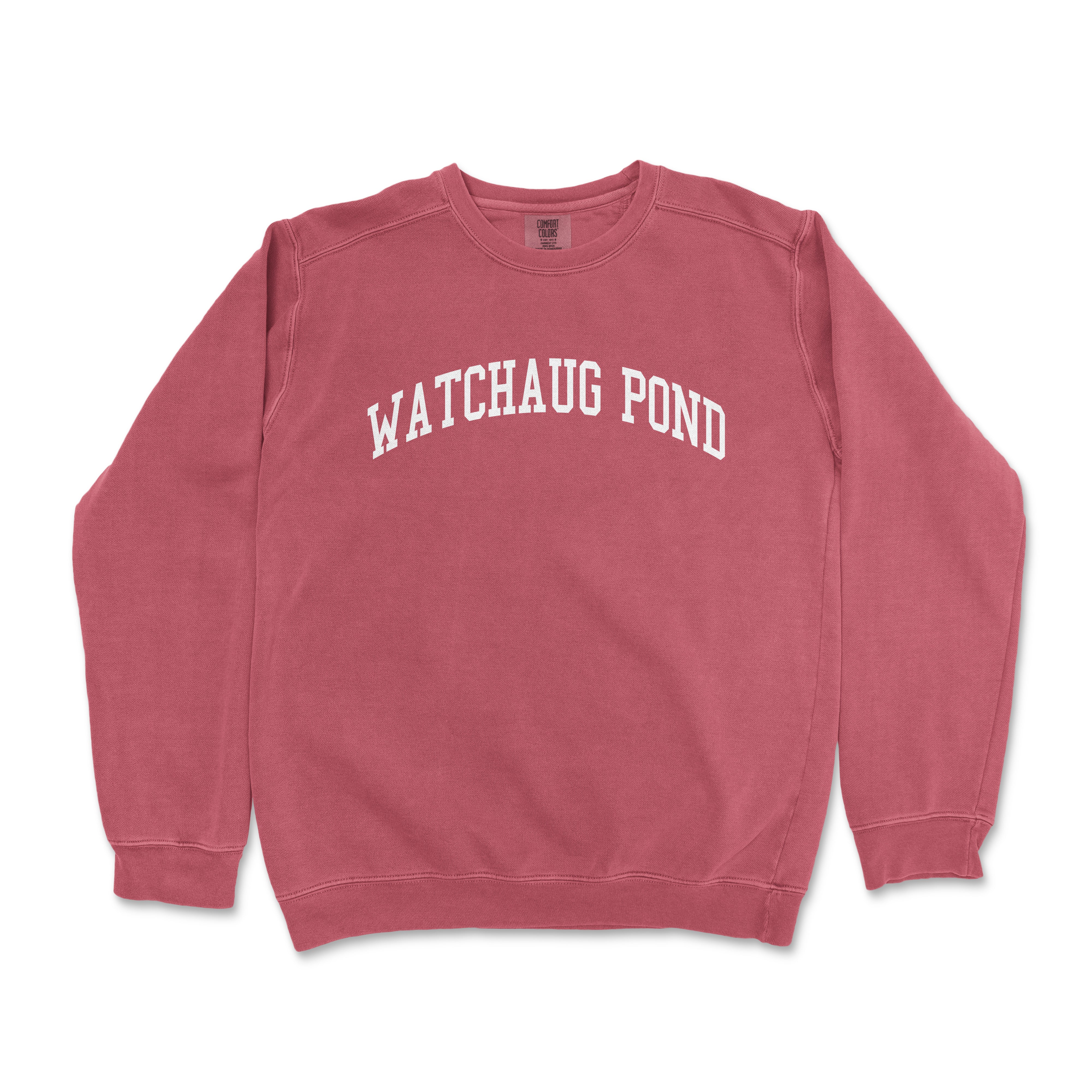 a red sweatshirt with the words watchaug pond on it