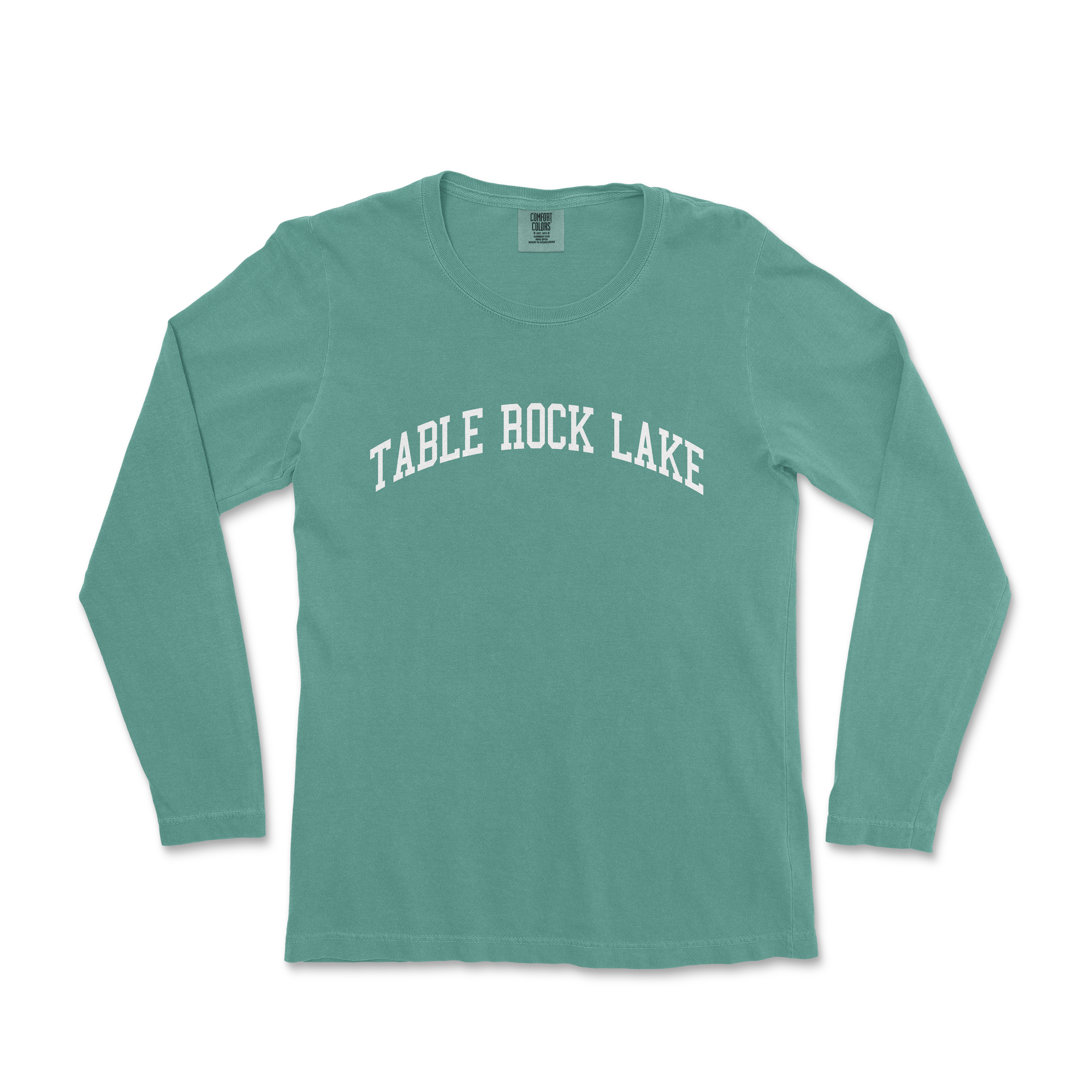 a green long sleeve shirt with the words table rock lake on it