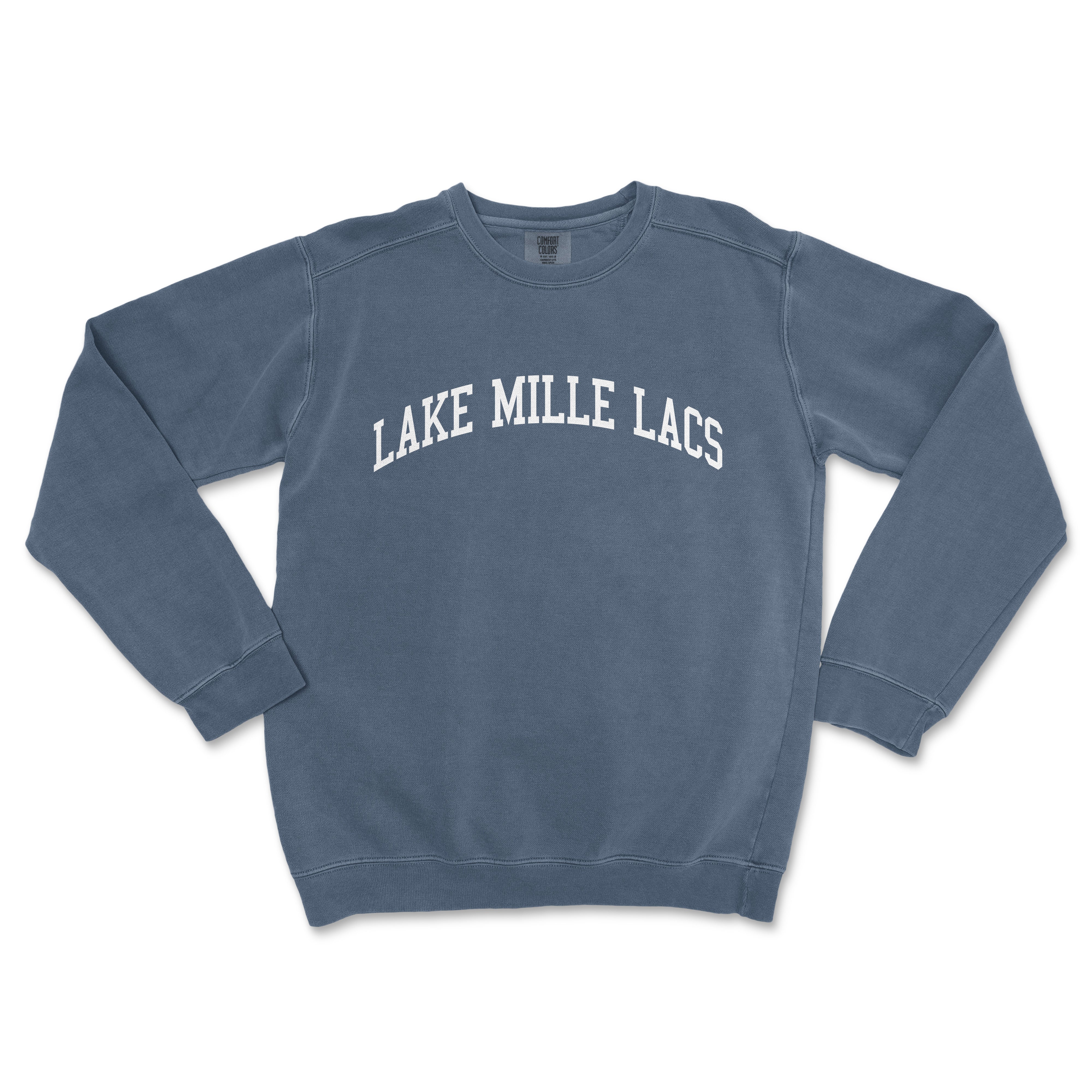 a blue sweatshirt with the words lake mile lacs on it