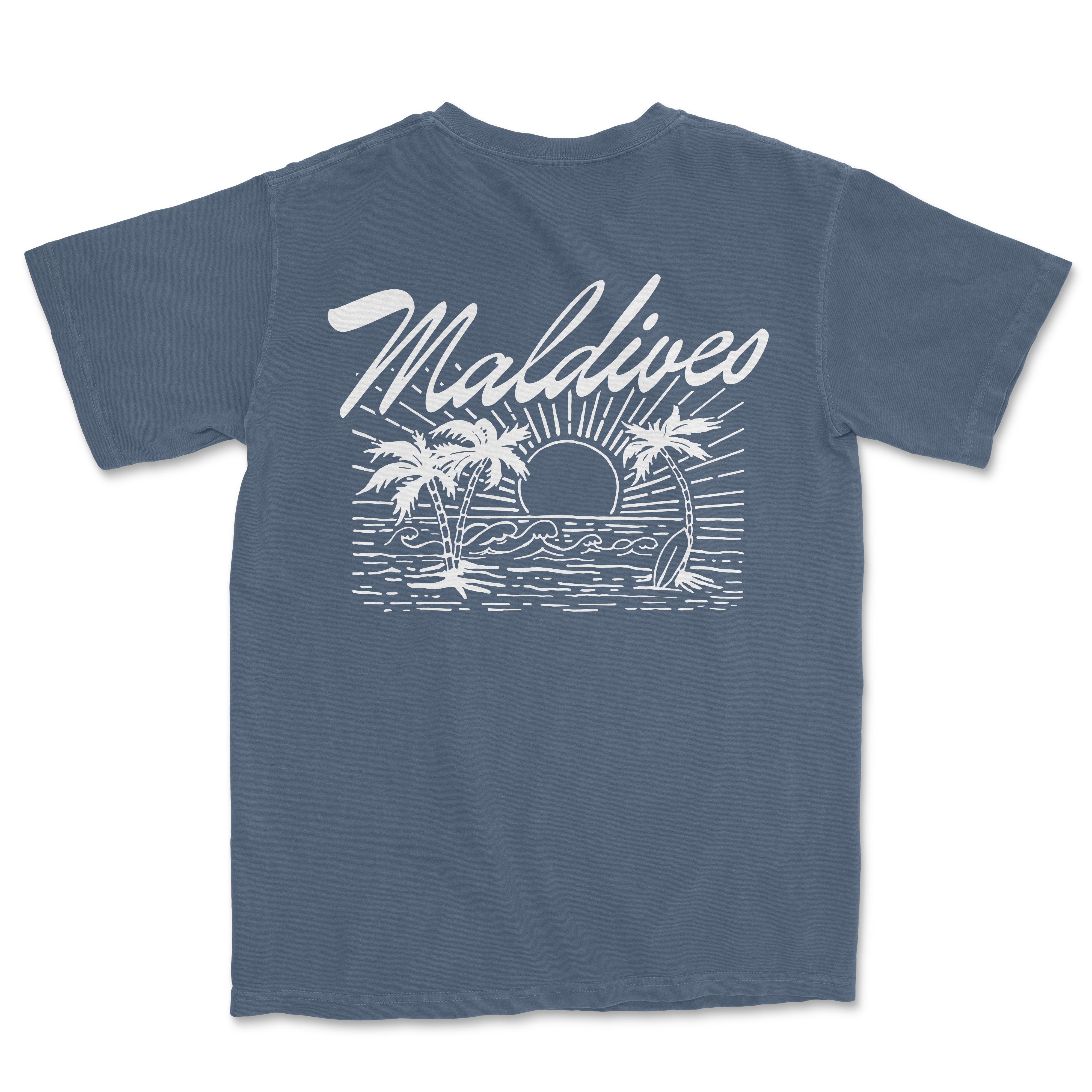 a blue t - shirt with the words maldive on it