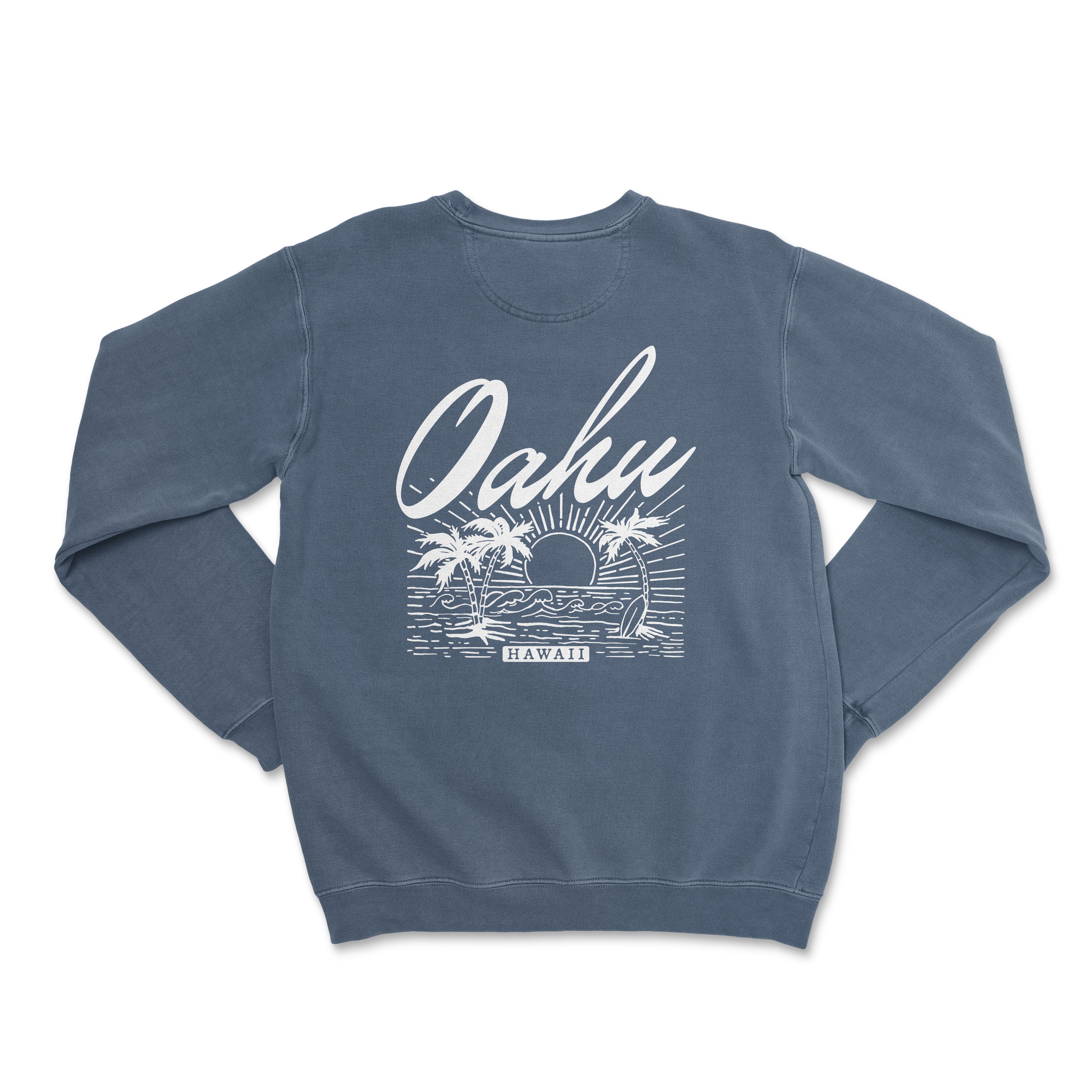 a blue sweatshirt with the words oahuu on it