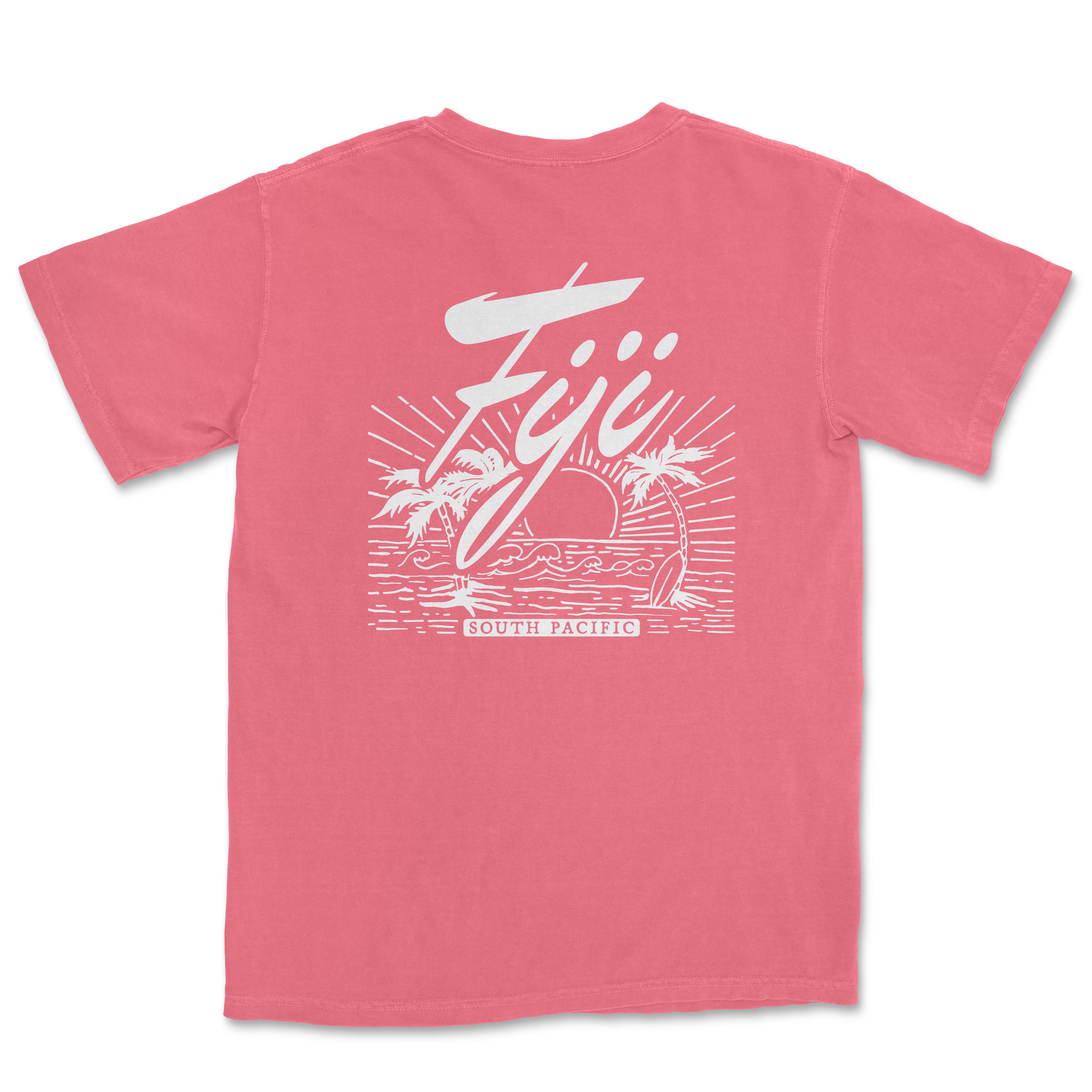 a pink t - shirt with the word fiji on it