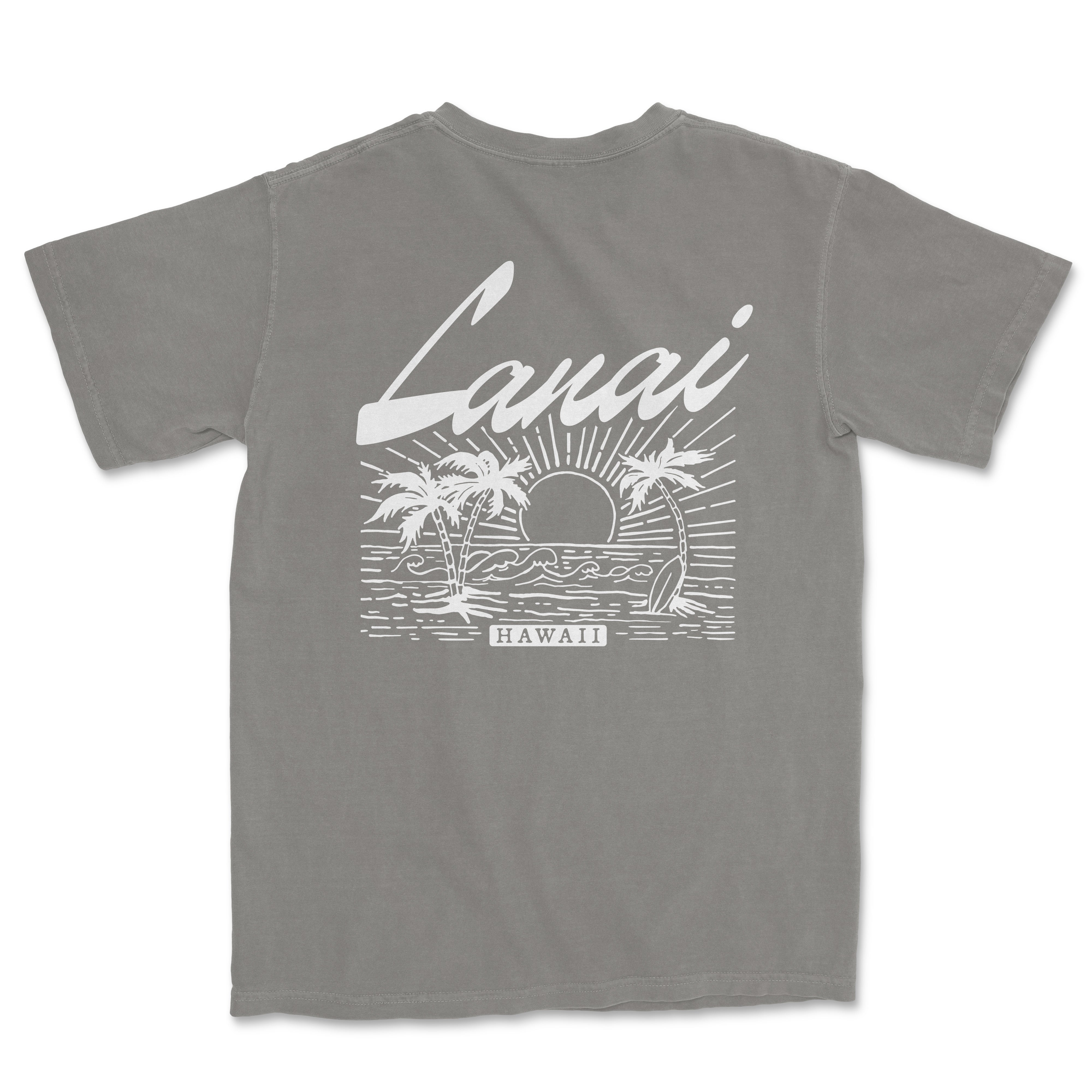 a gray t - shirt with a sunset and the words lavai on it