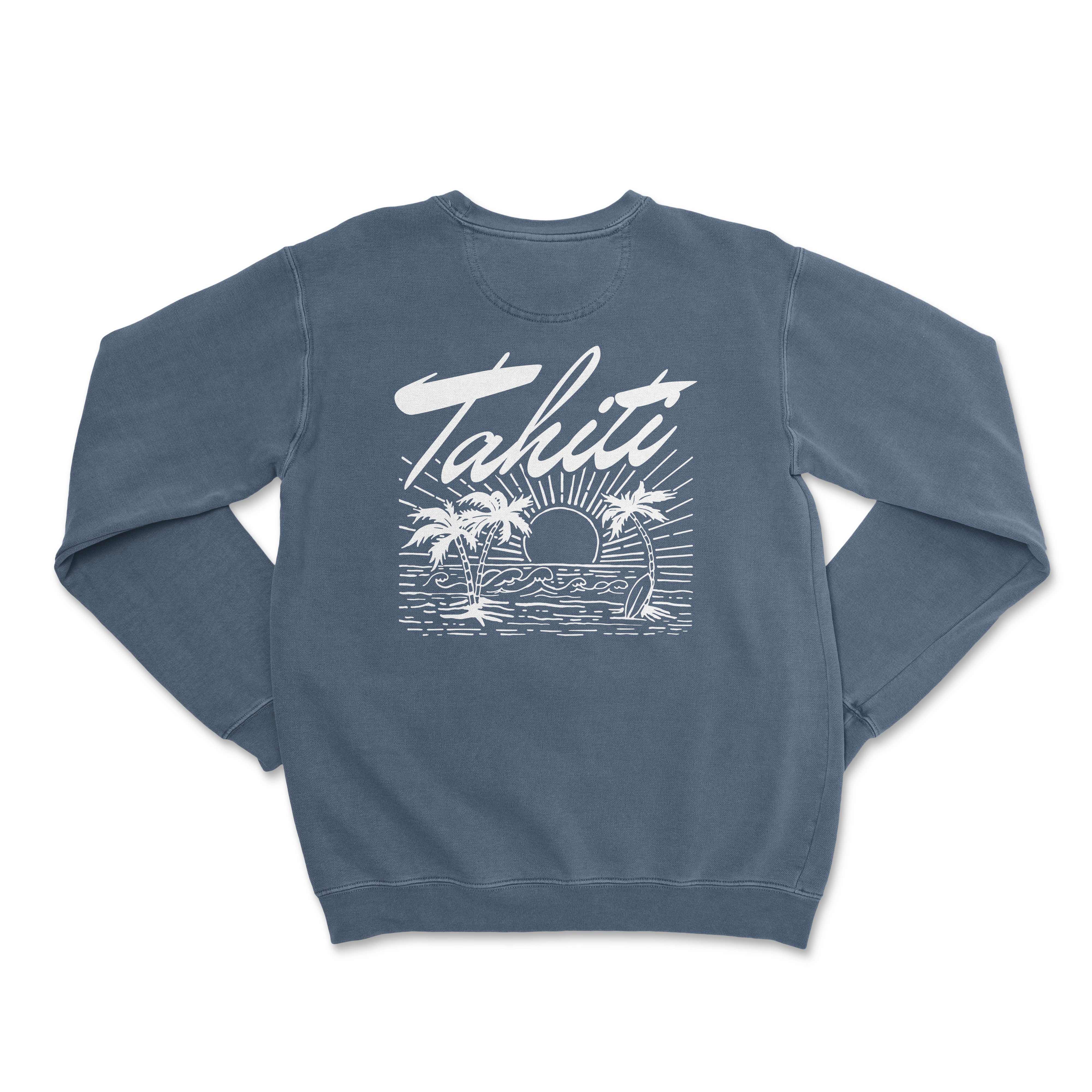 a blue sweatshirt with the words tahiti on it