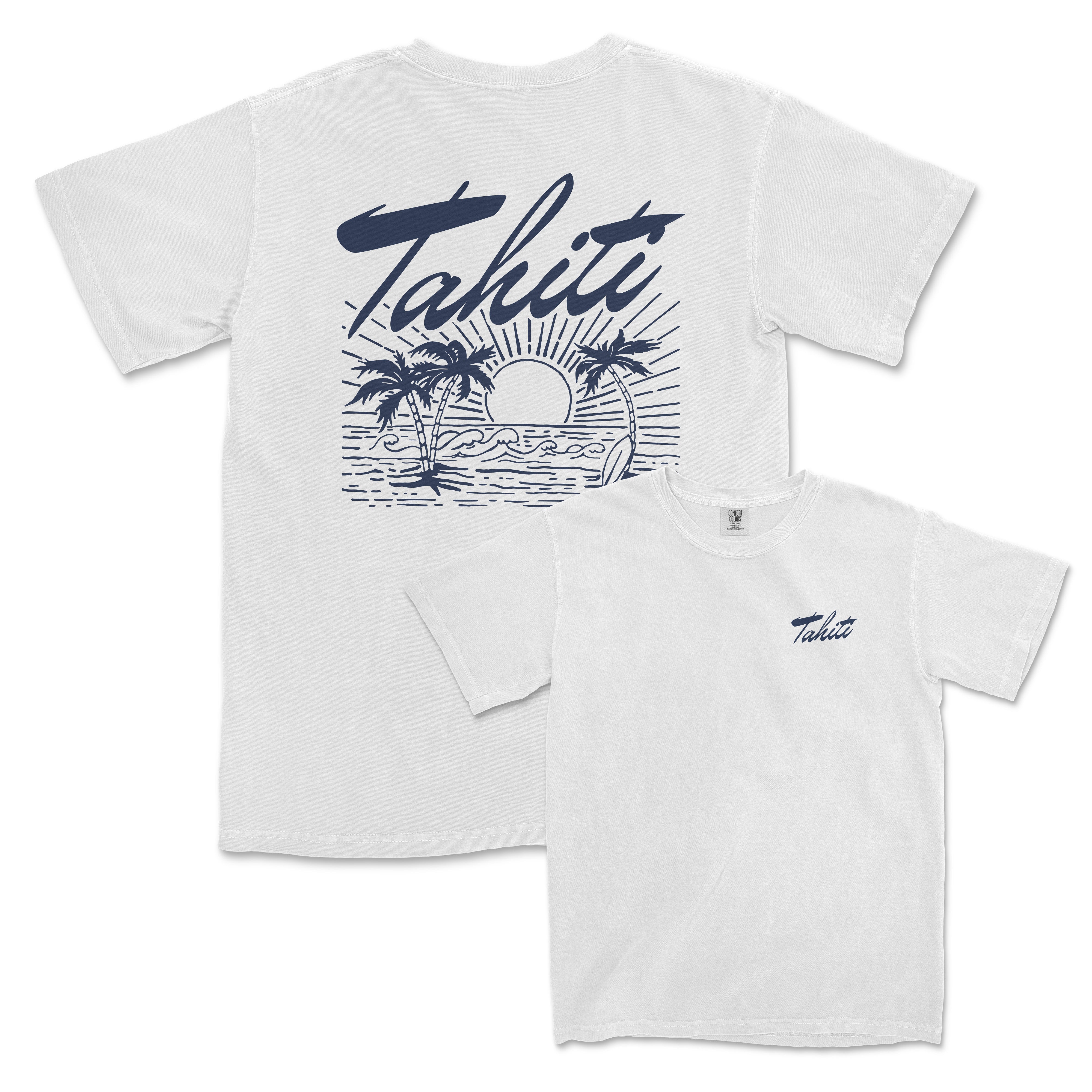 a white t - shirt with the words, tahiti on it