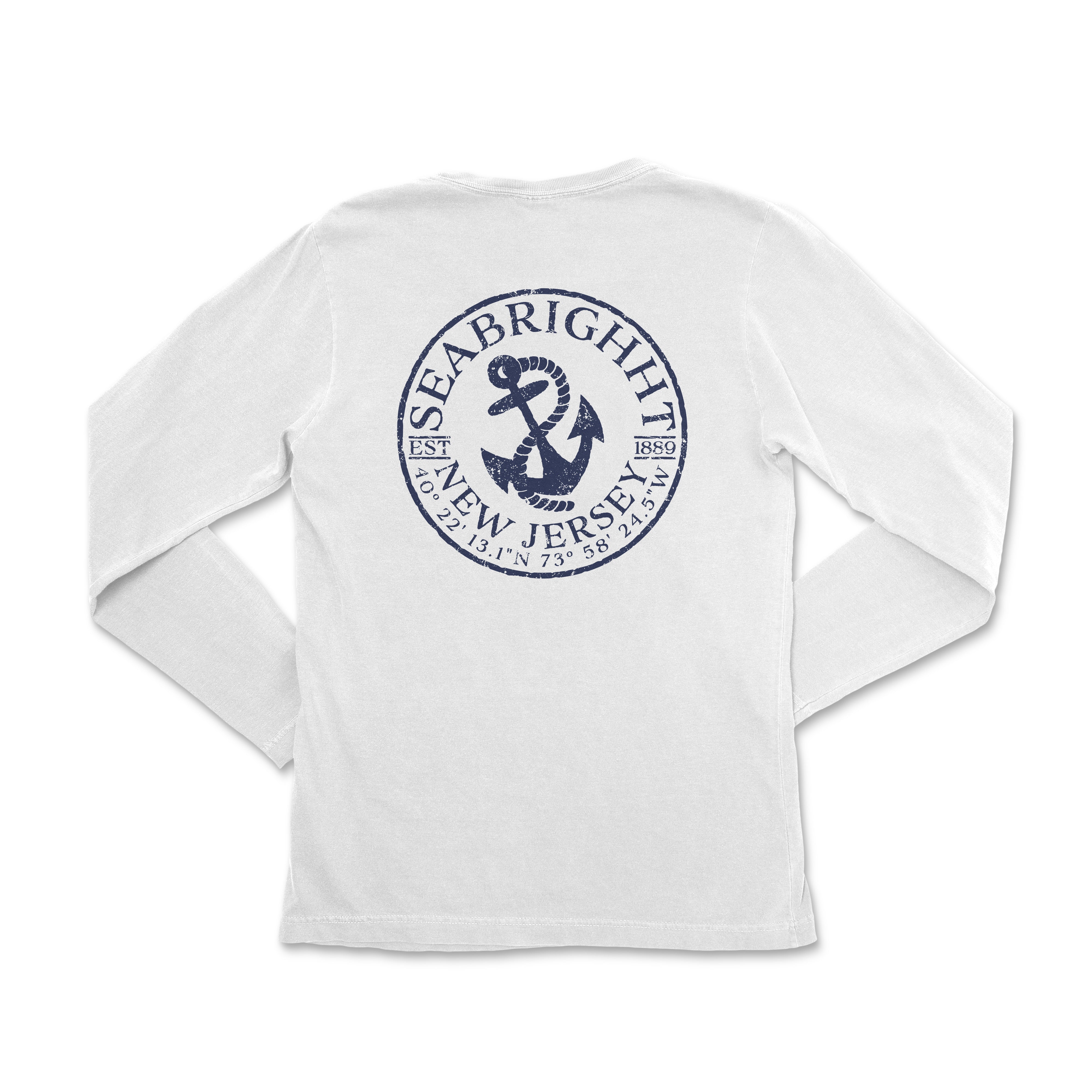 a white long sleeve shirt with an anchor on the front