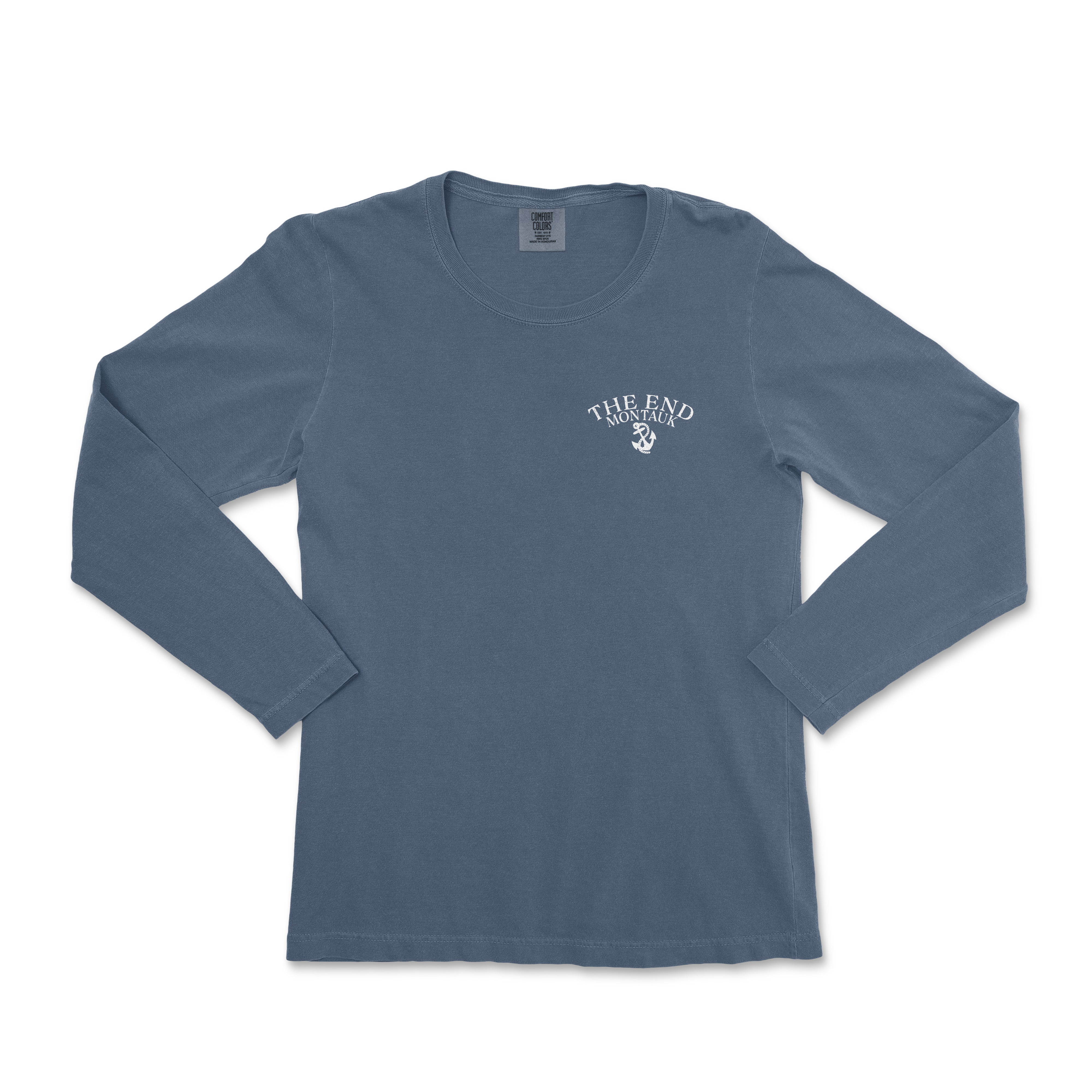 a women's long sleeve shirt with a white logo on the chest