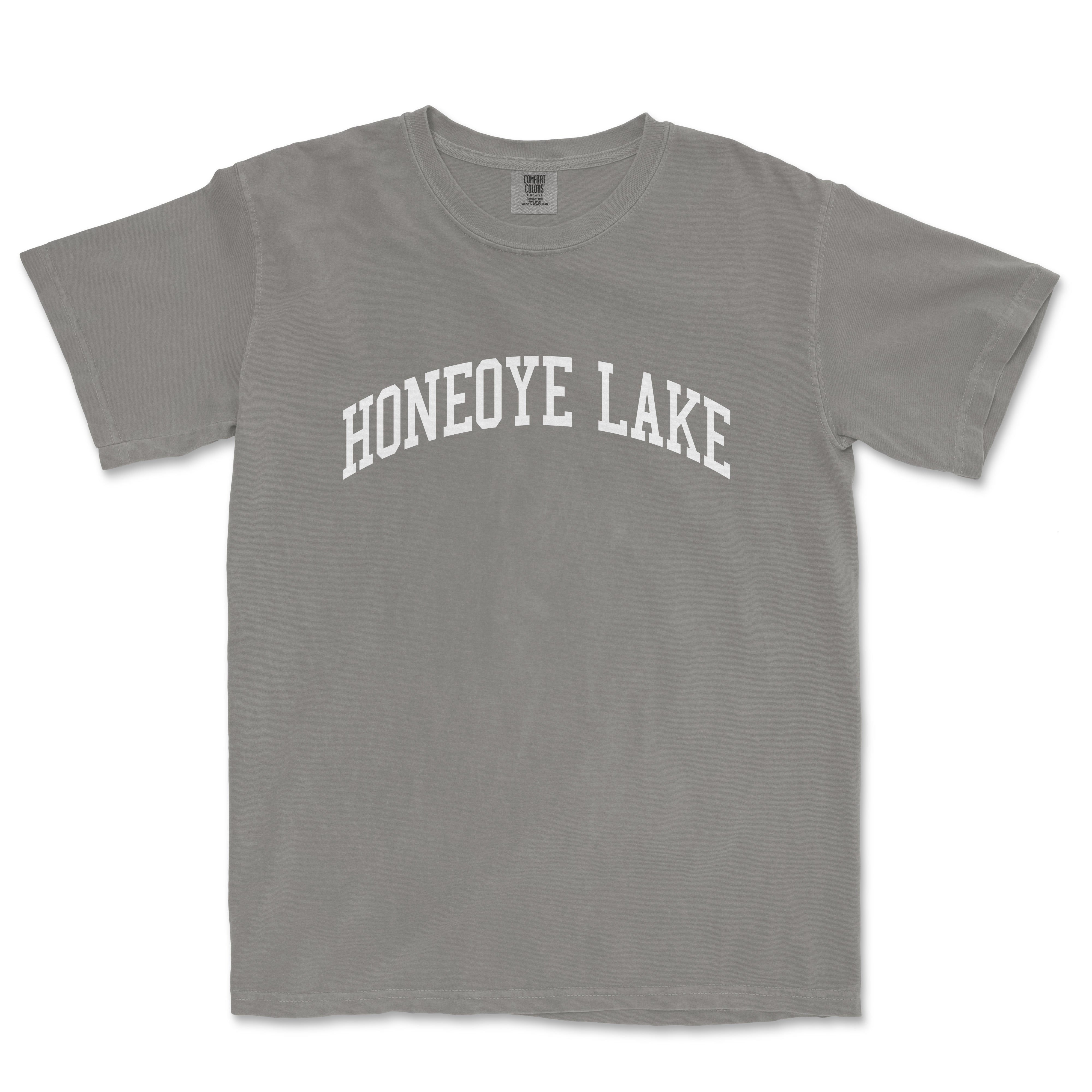 a gray t - shirt with the words honeydye lake on it