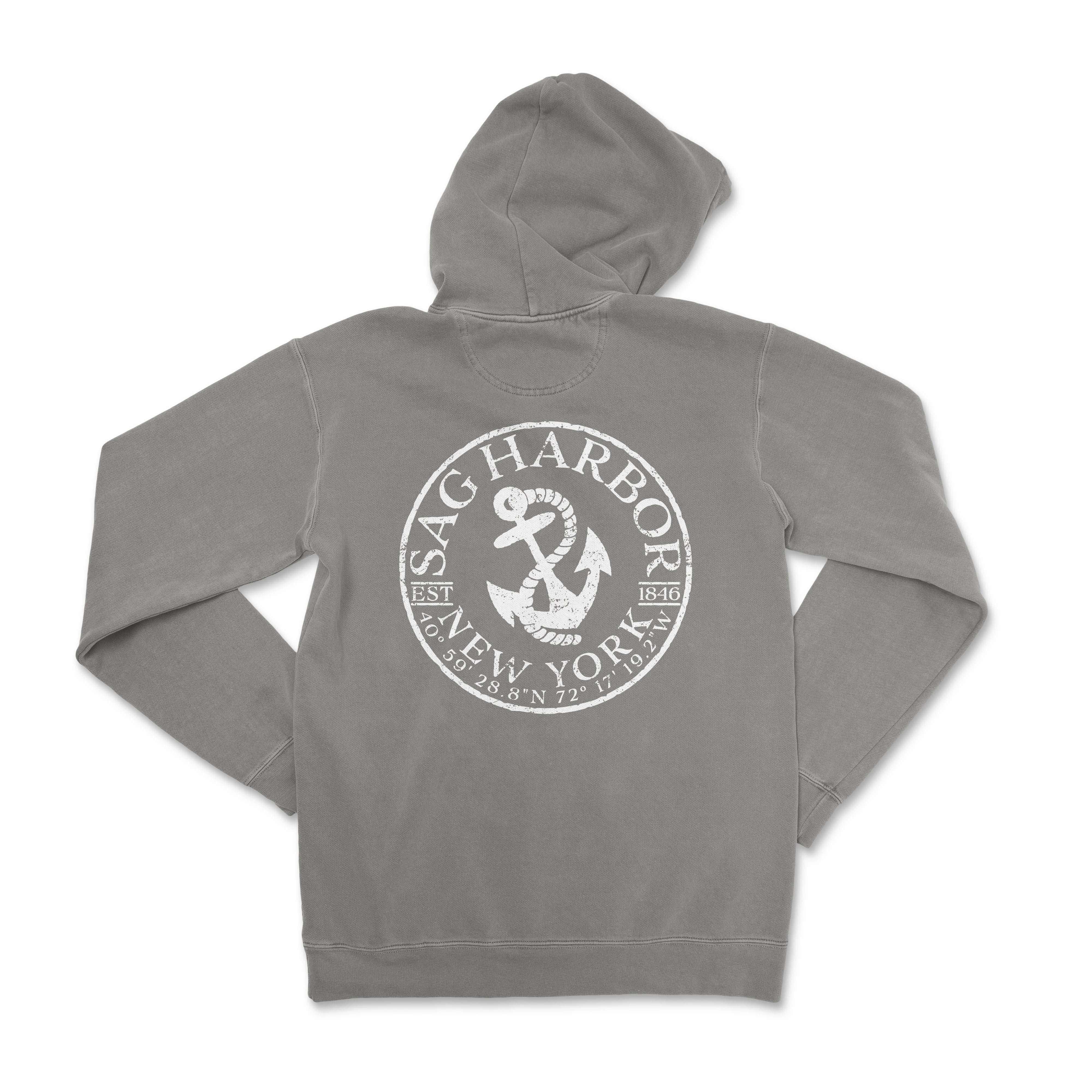 a gray sweatshirt with a white anchor on it