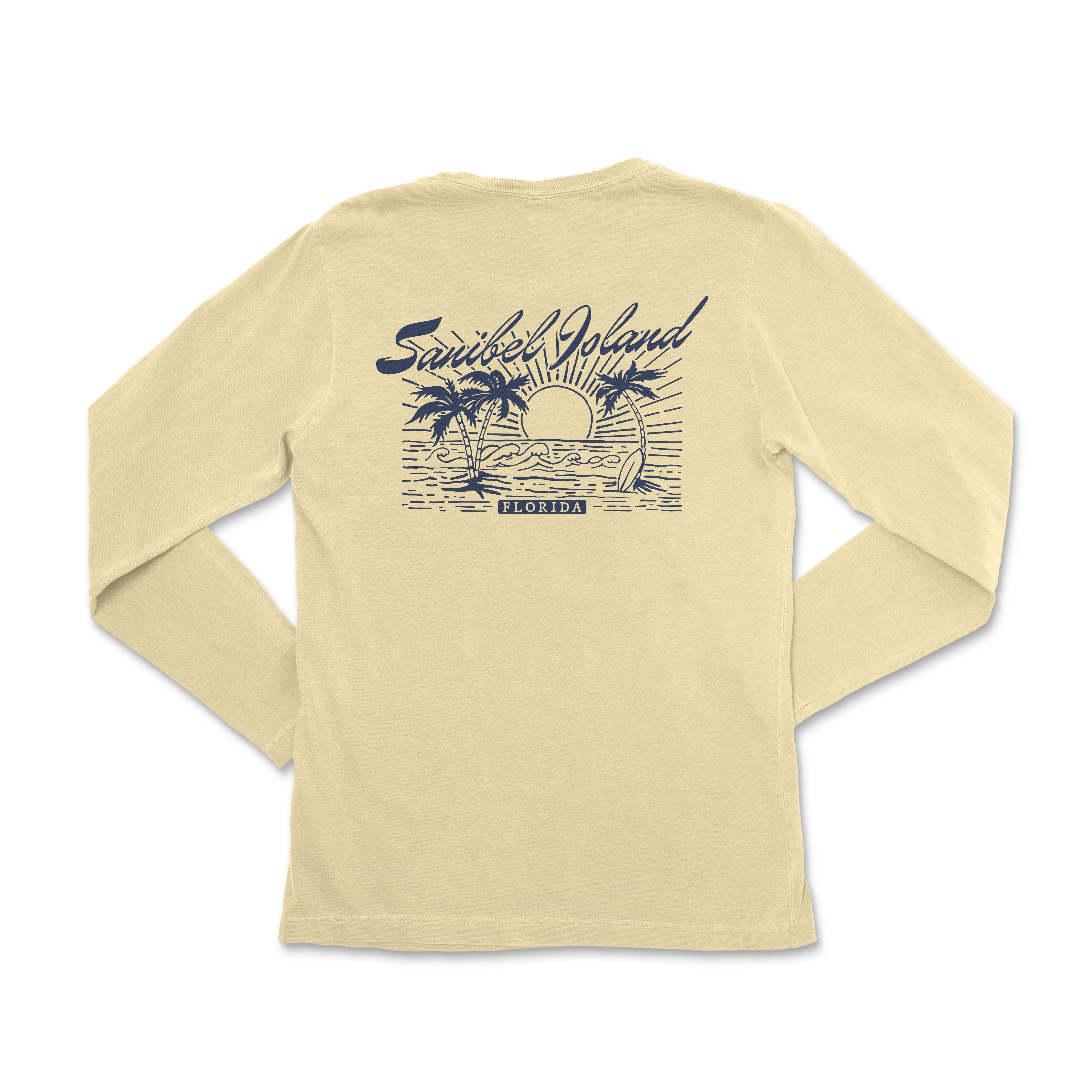 a women's long - sleeved shirt with a palm tree and the words