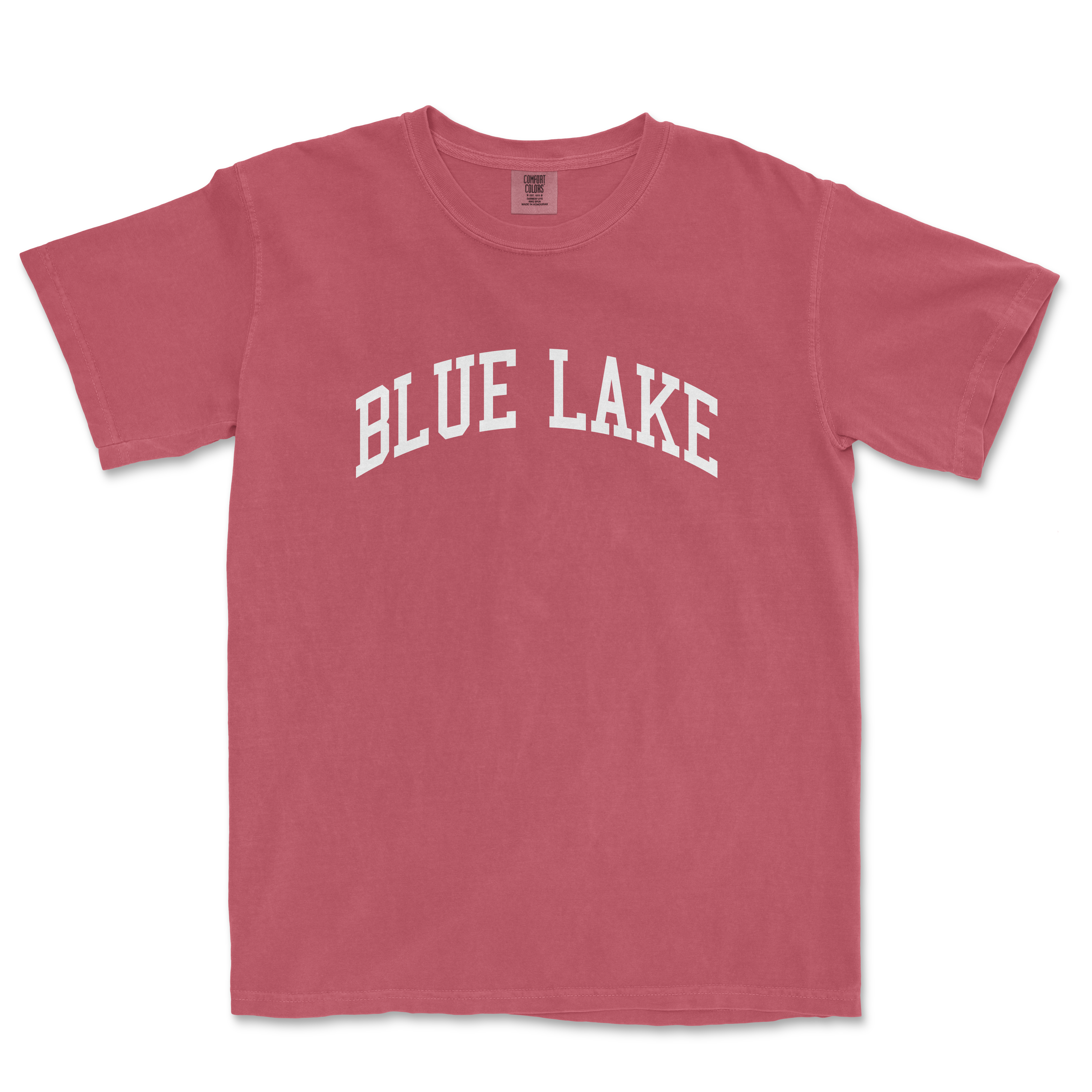 a red t - shirt with the word blue lake on it