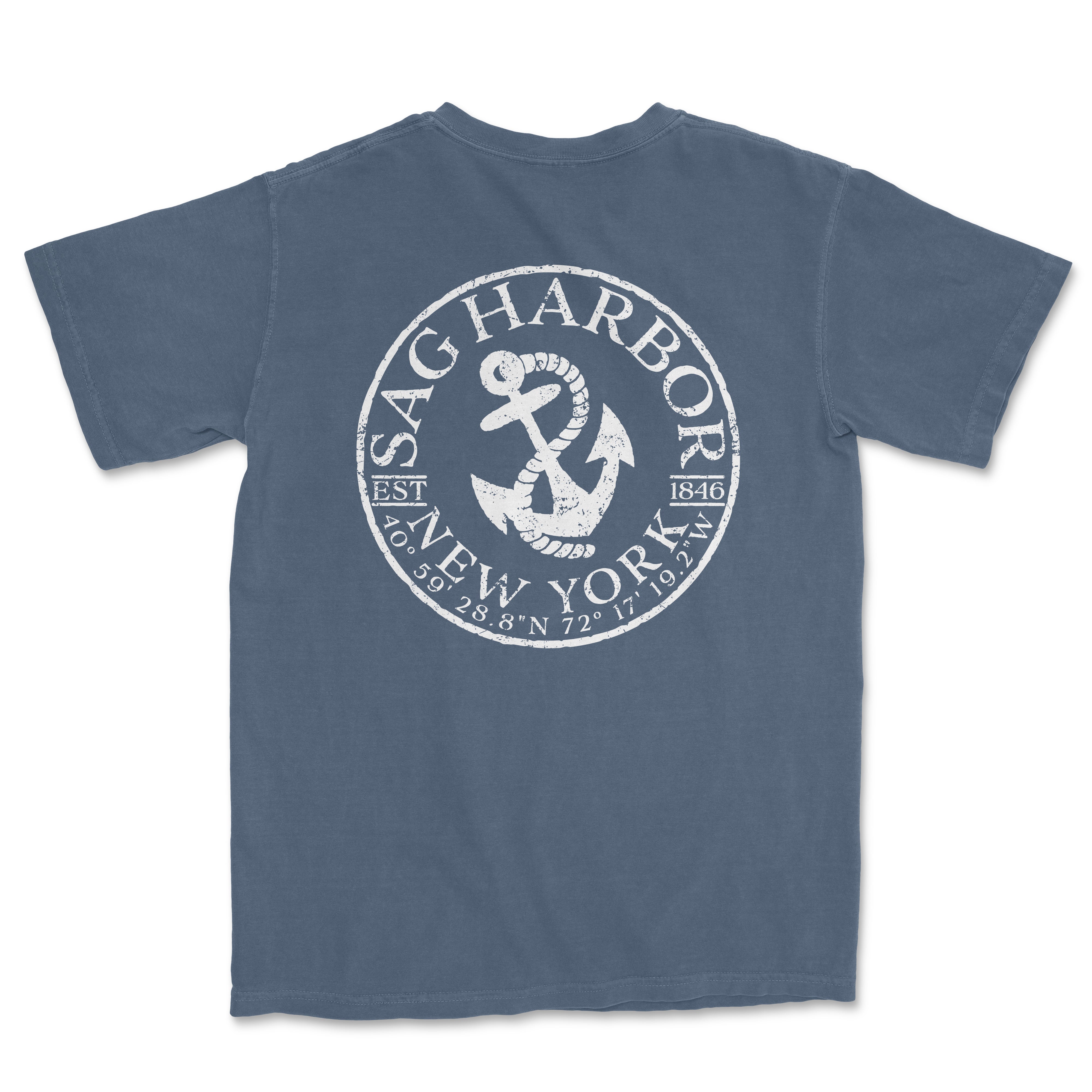 a blue t - shirt with a white anchor on it