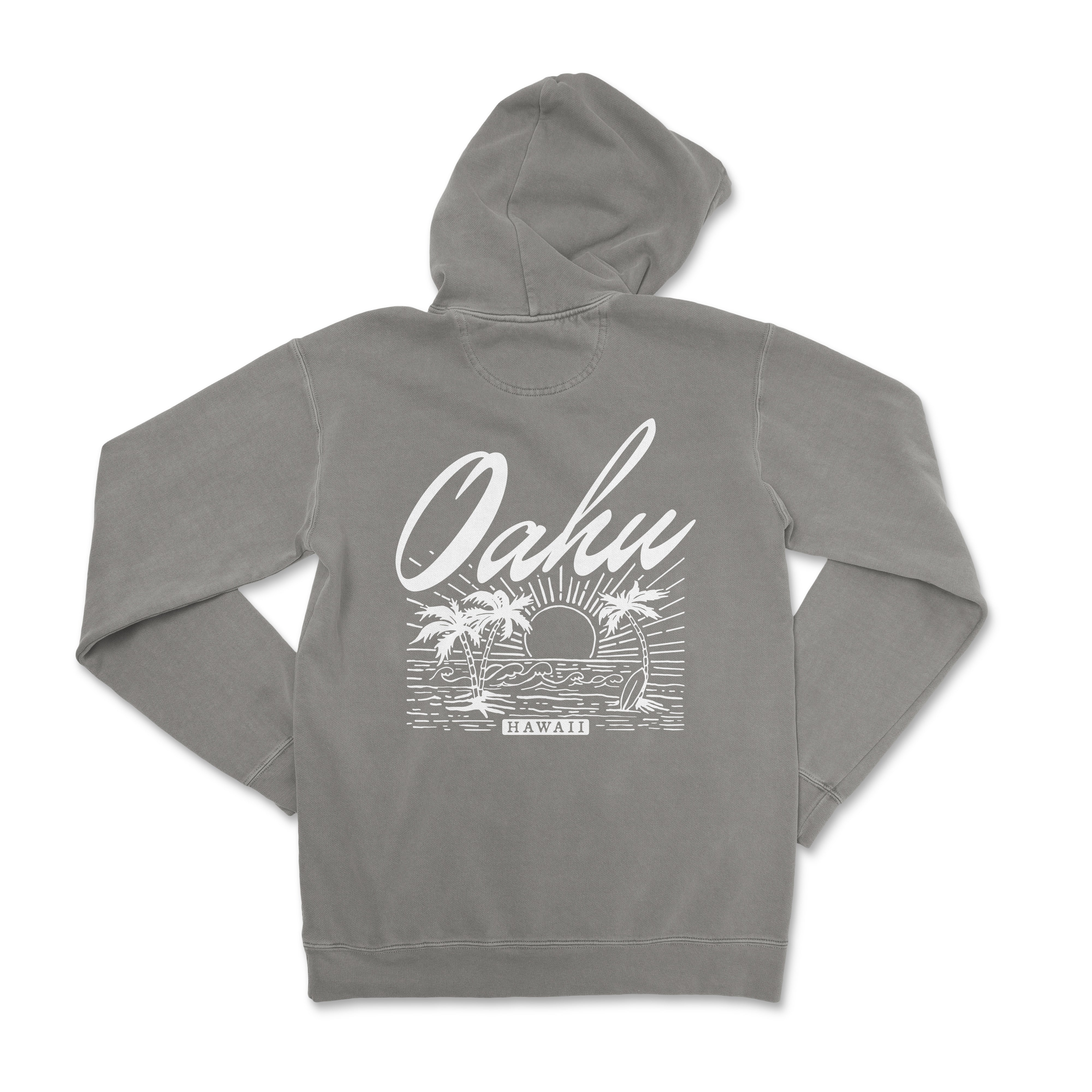 the back of a gray sweatshirt with the words oakland on it