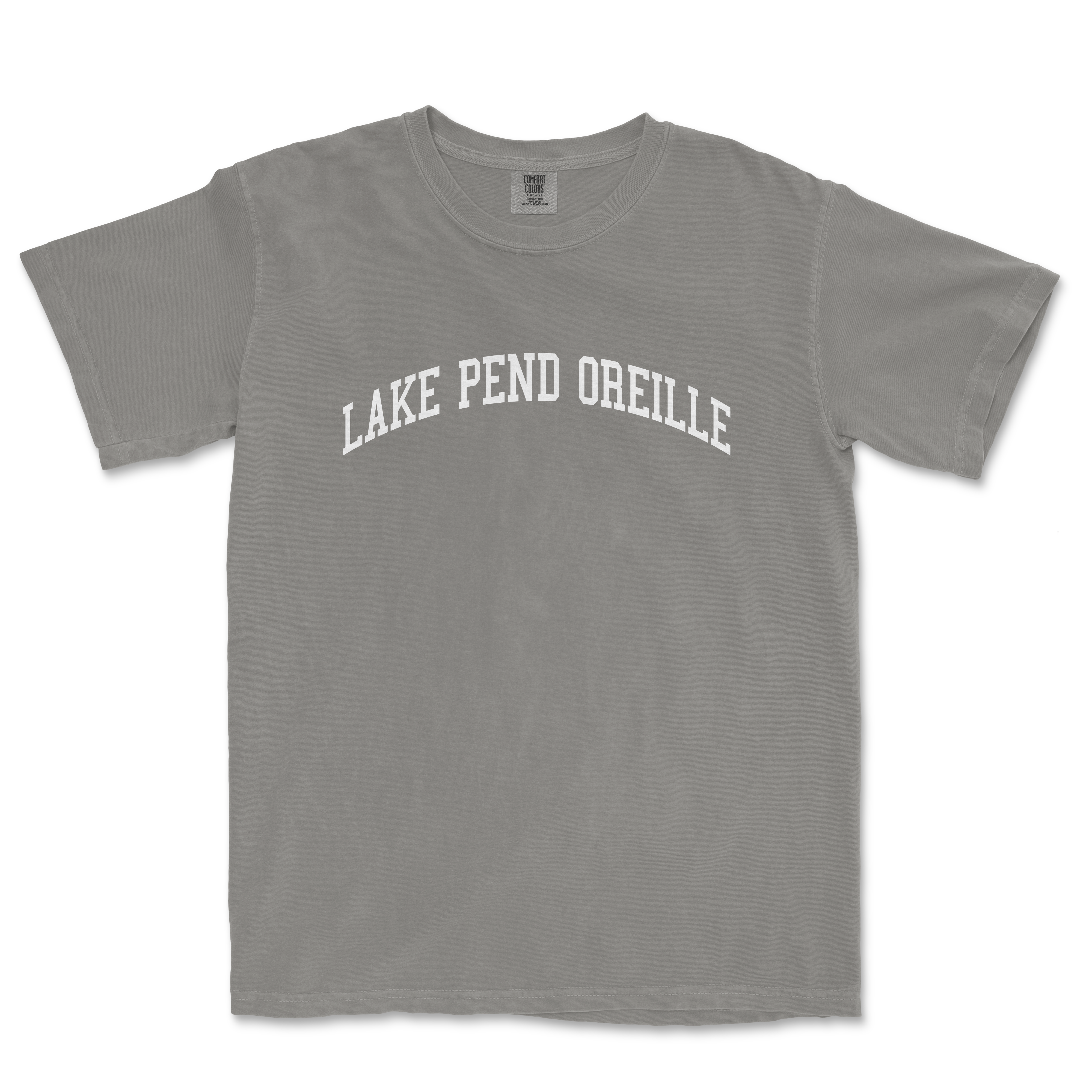 a gray lake pend orelle t - shirt with the word lake pend