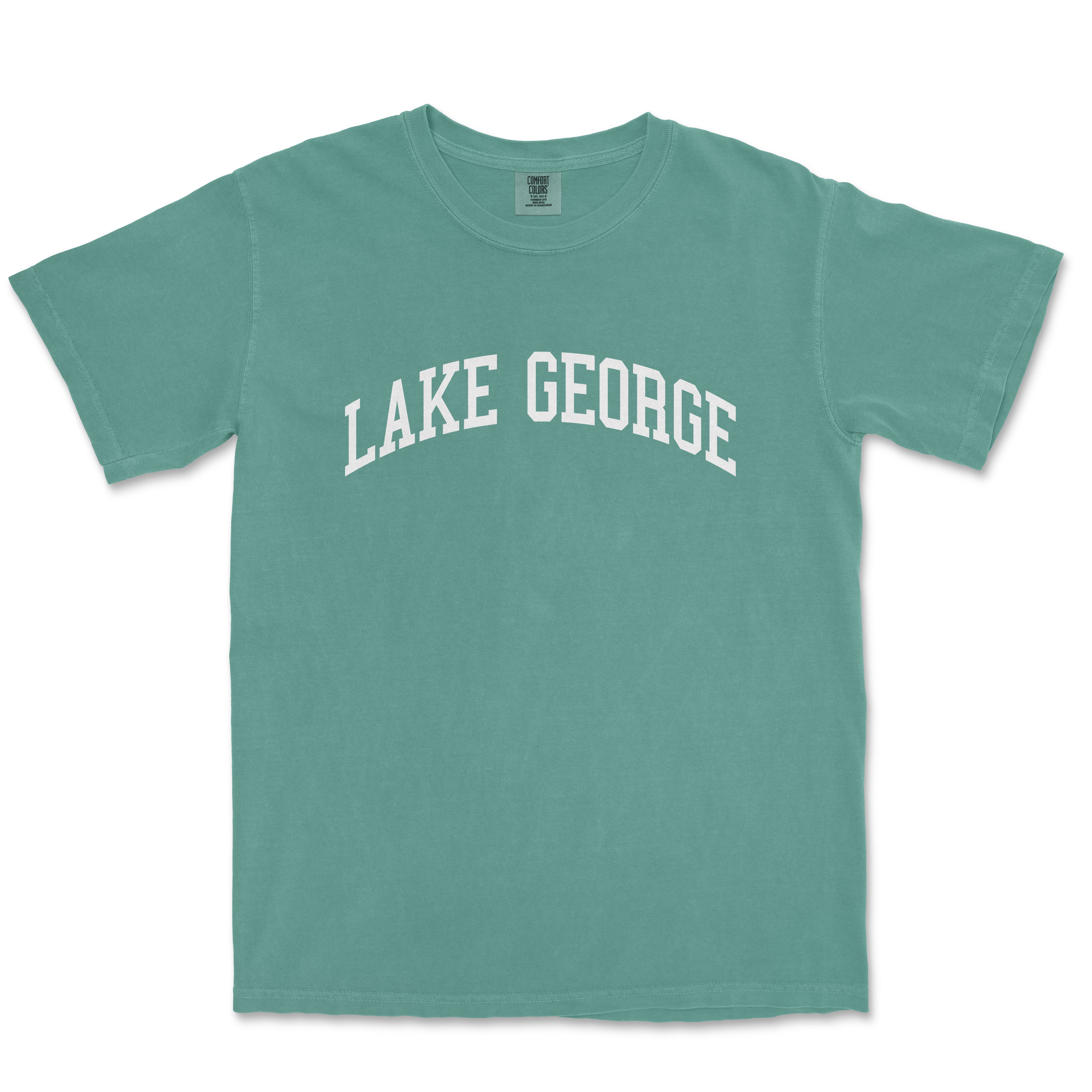 a green lake george t - shirt with the word lake george on it