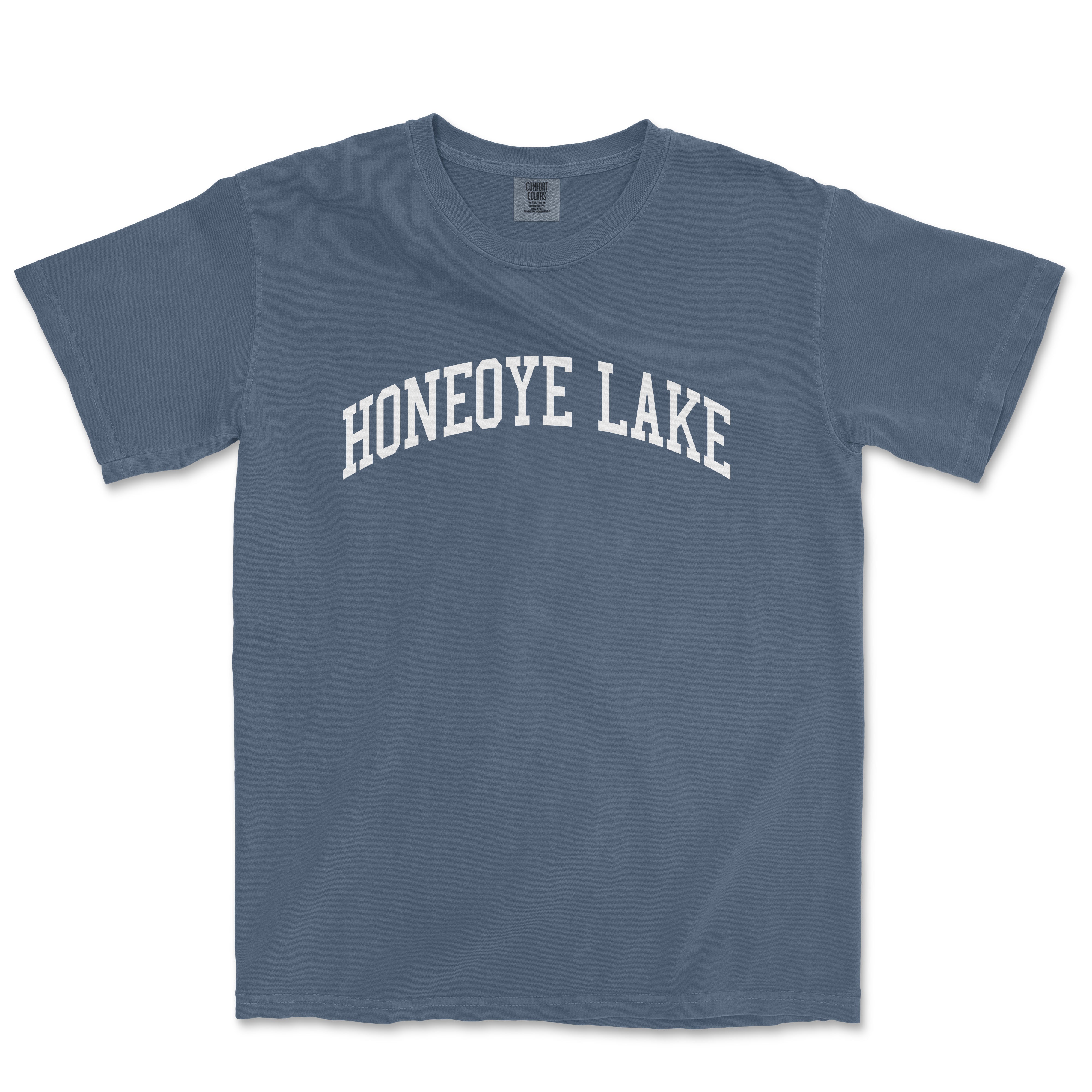 a blue t - shirt with the words honeoye lake in white