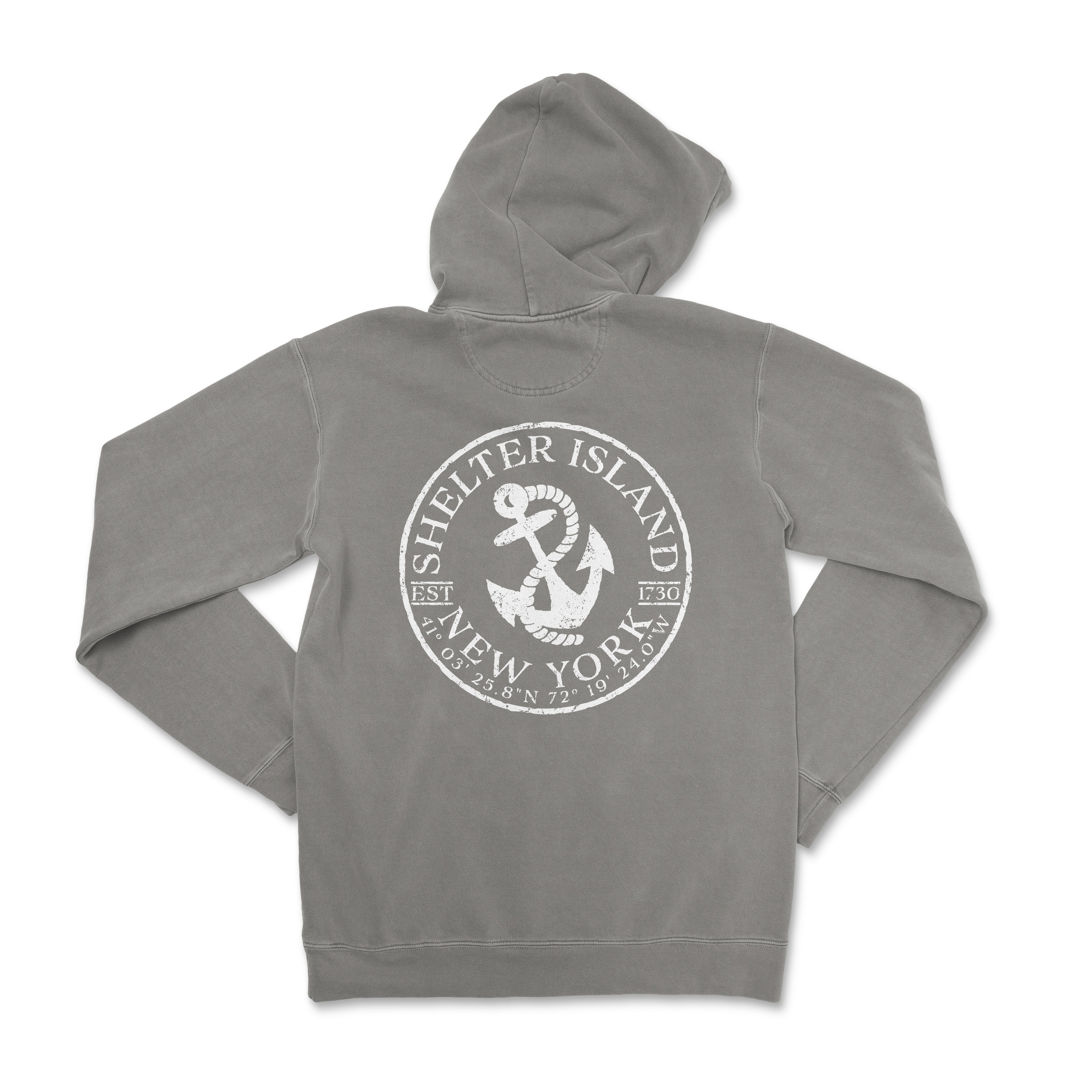 a grey hoodie with a white anchor on it