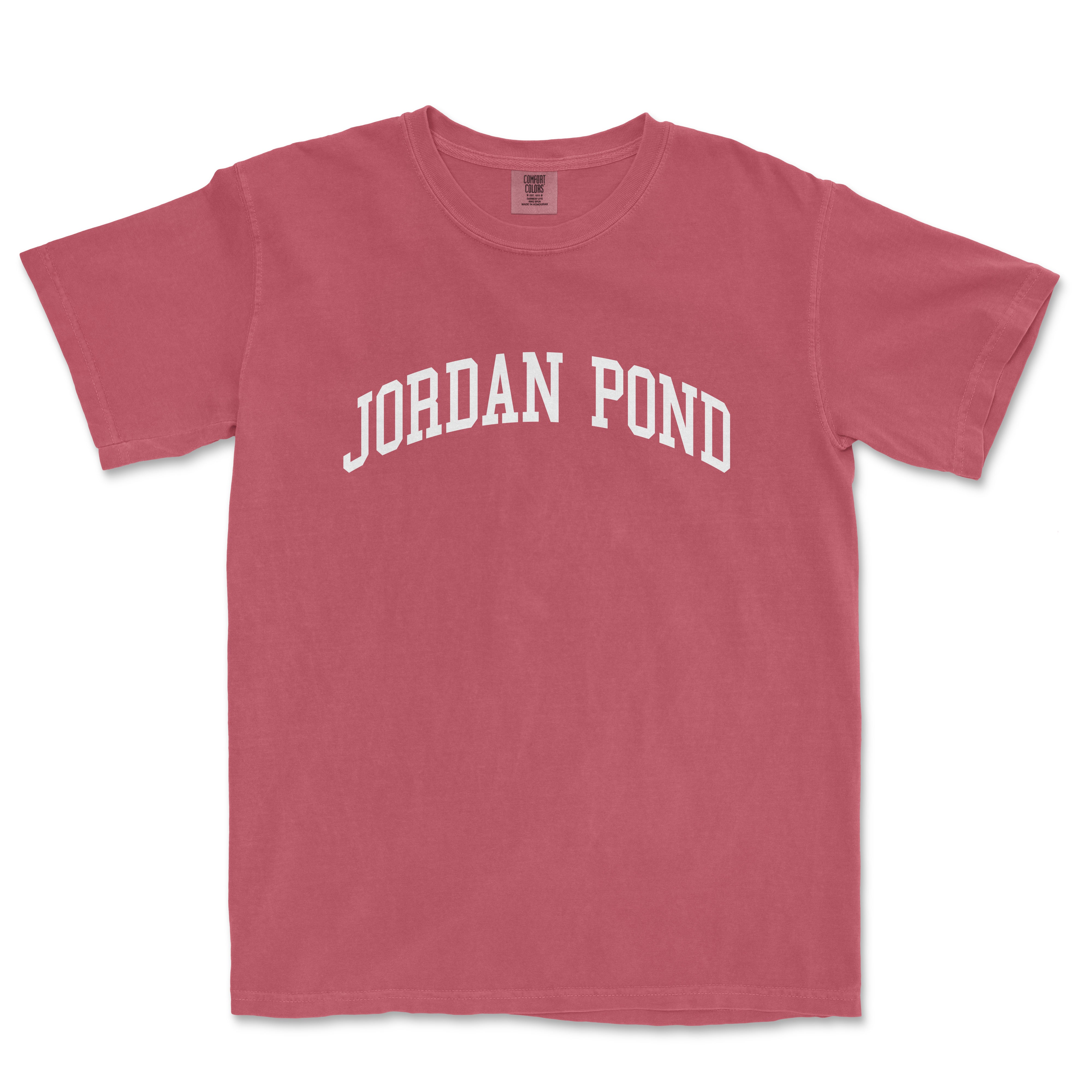 a red jordan pond t - shirt on a white background