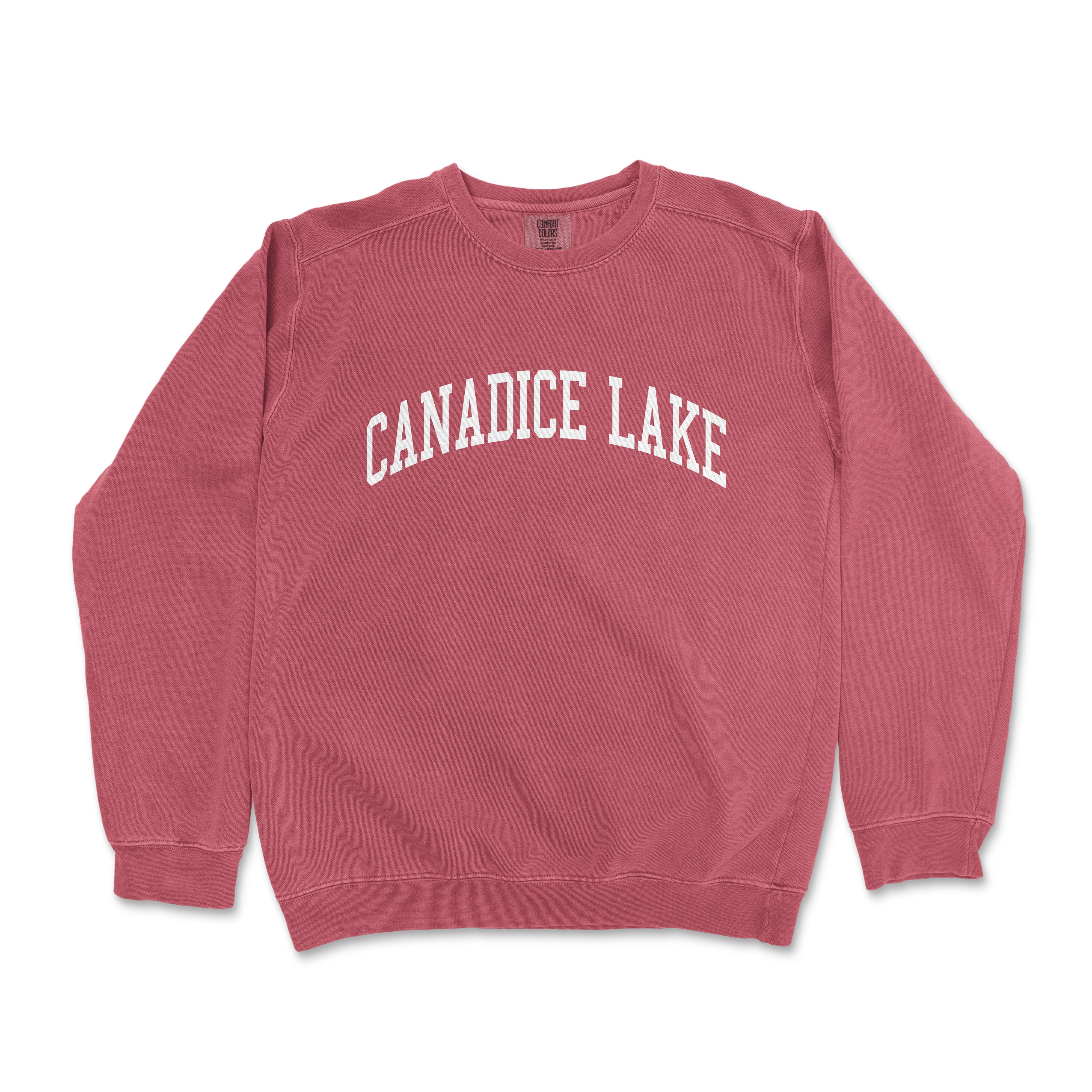 a red sweatshirt with the words canadice lake printed on it