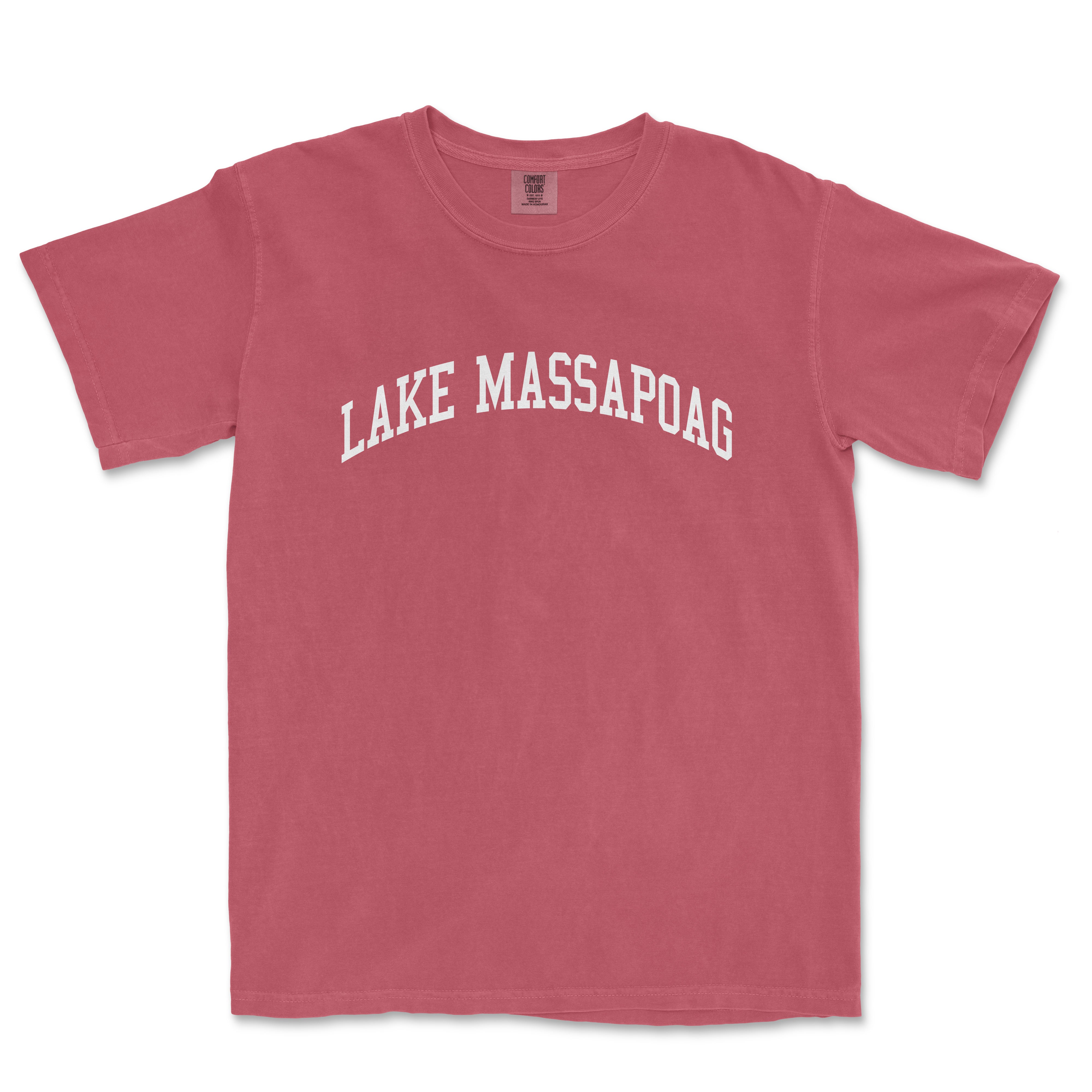 a red lake mascapoga t - shirt with the words lake mascapoga