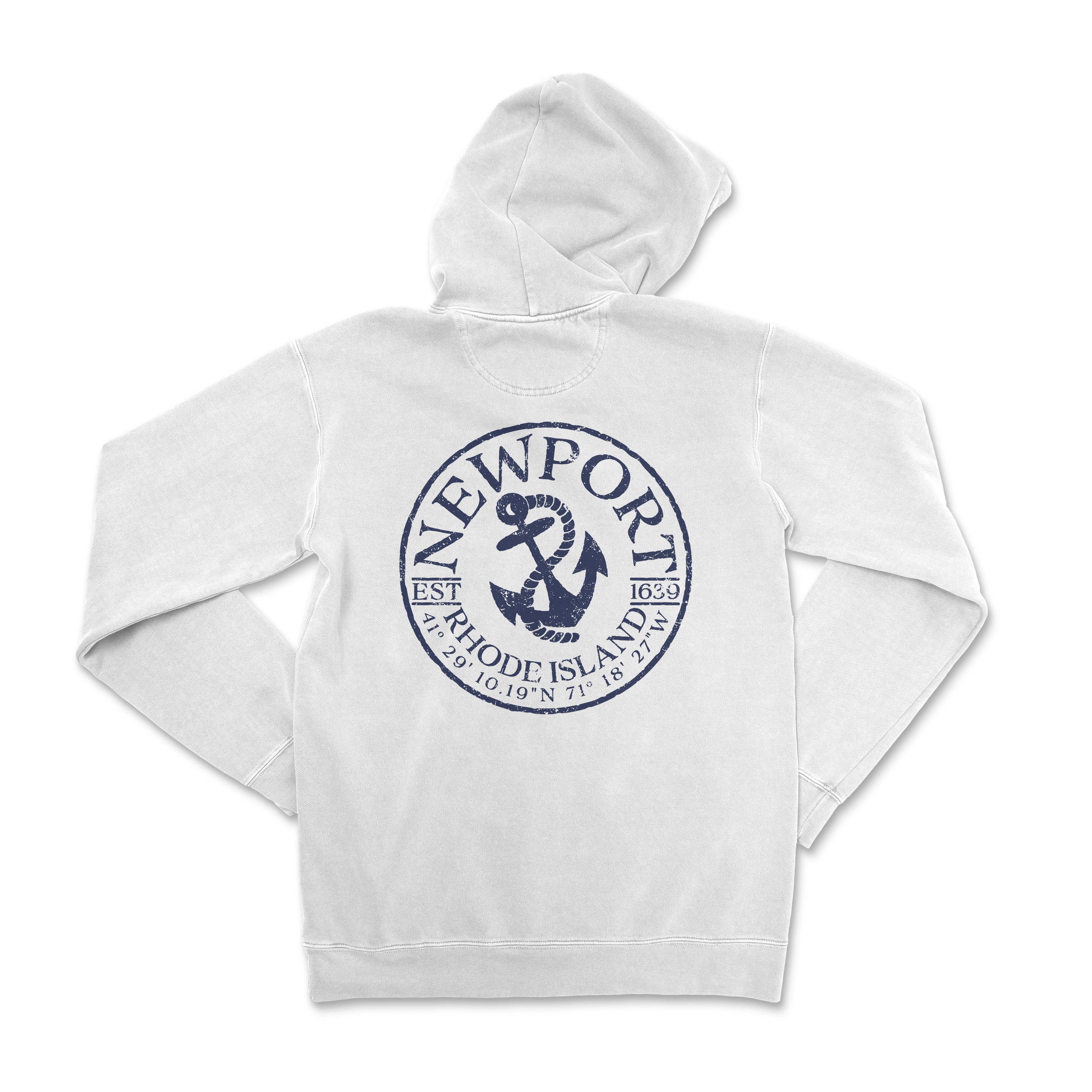 a white sweatshirt with an anchor on it