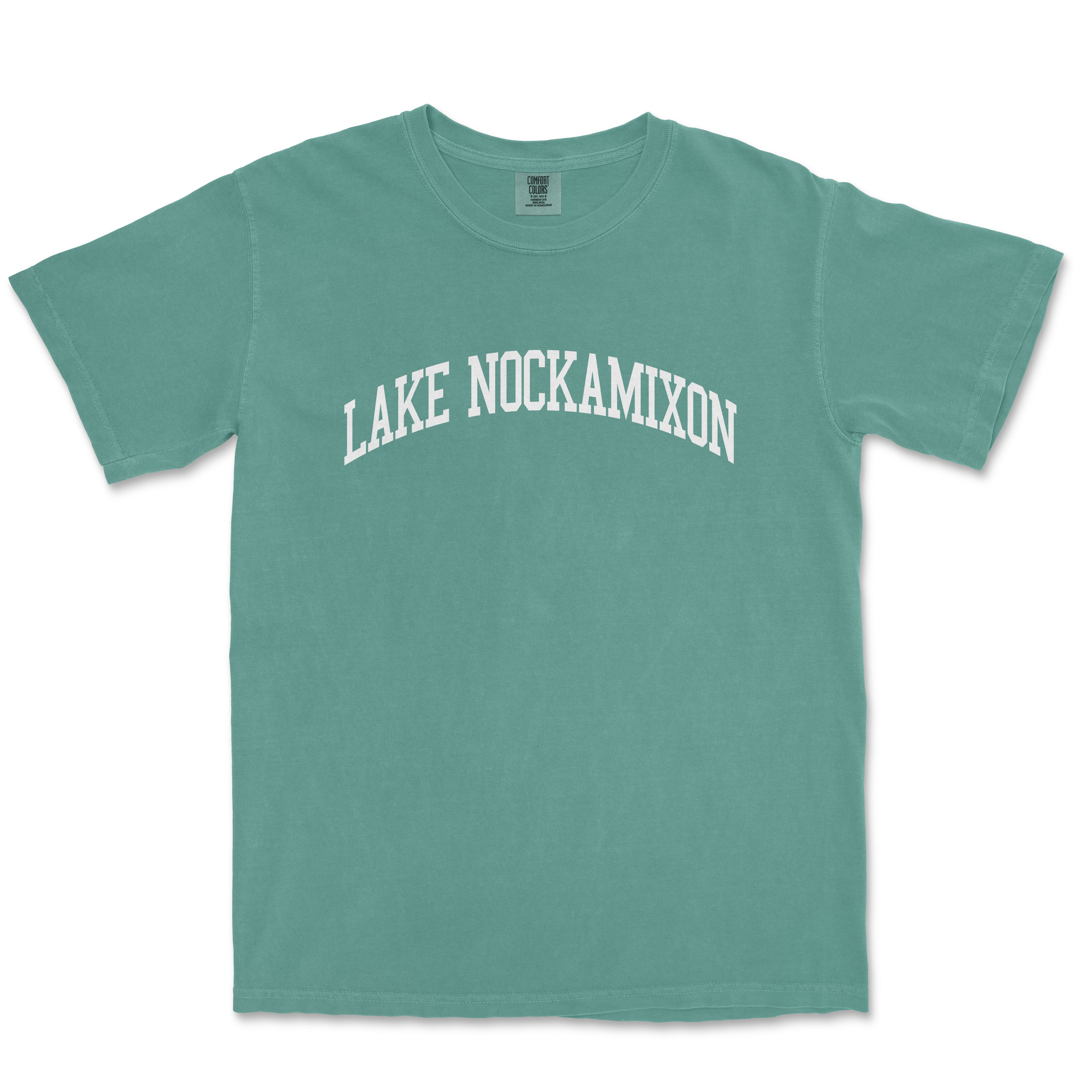 a lake nookamxion t - shirt on a white background