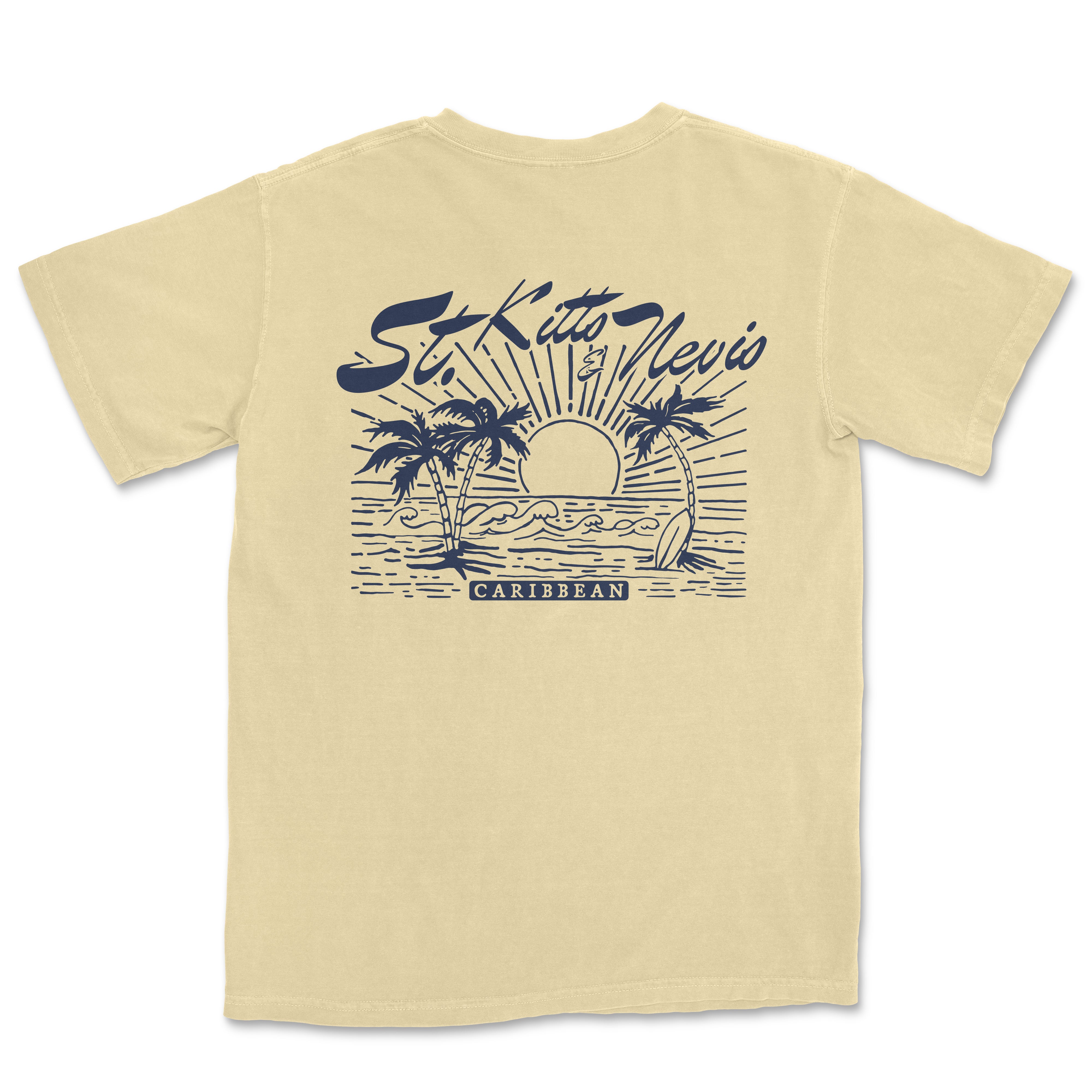 a t - shirt with a sunset and palm trees on it