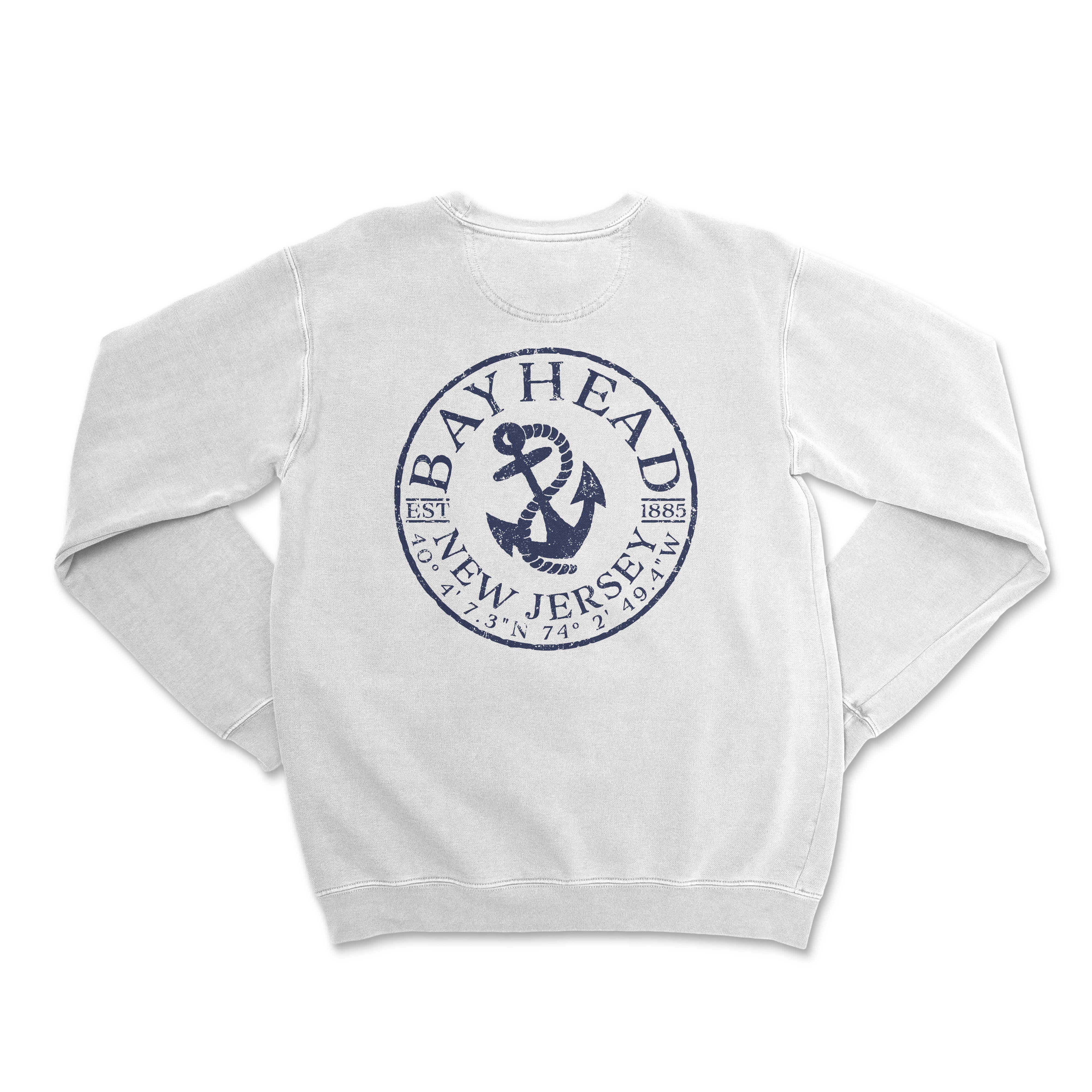 a white sweatshirt with an anchor on it