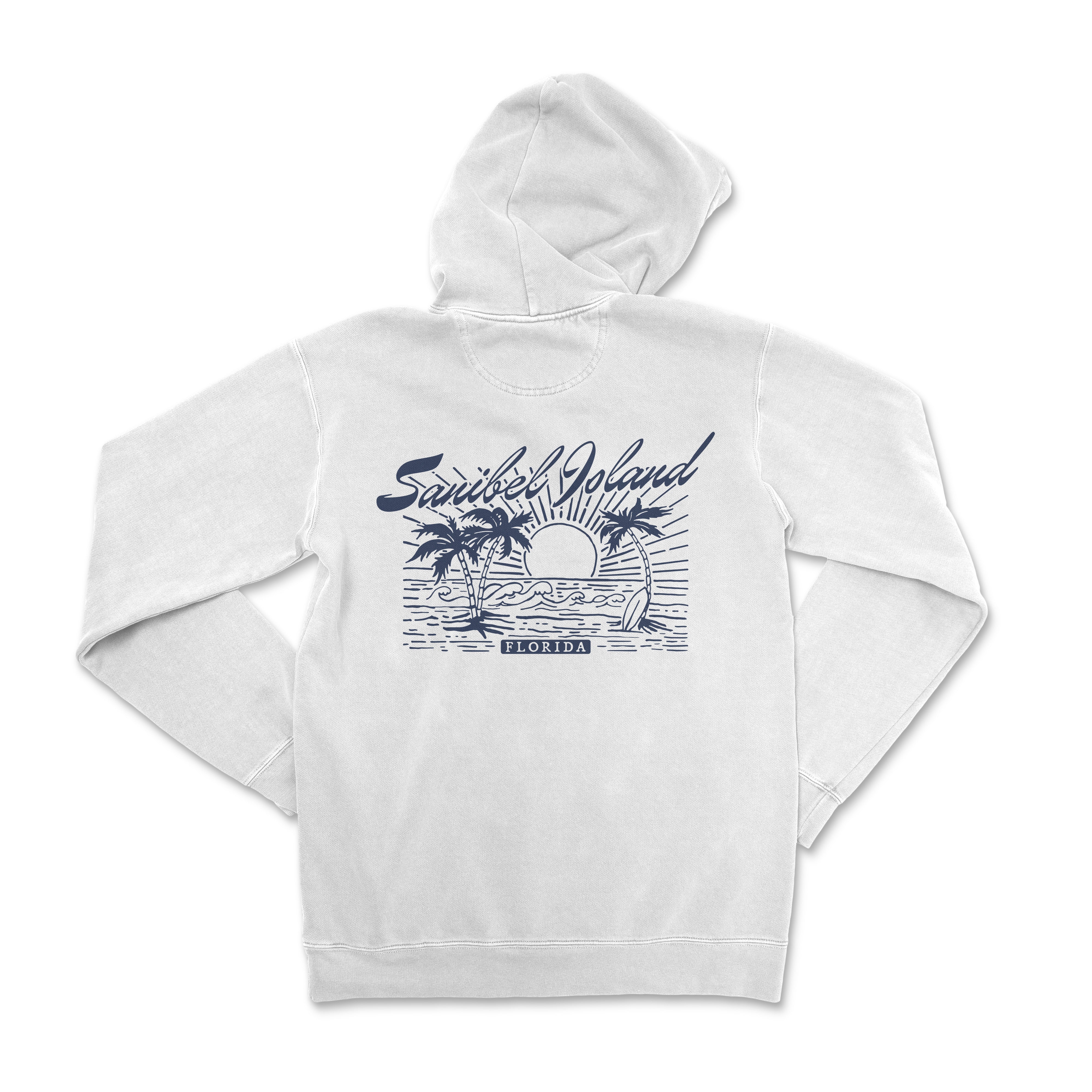 a white hoodie with a palm tree on it