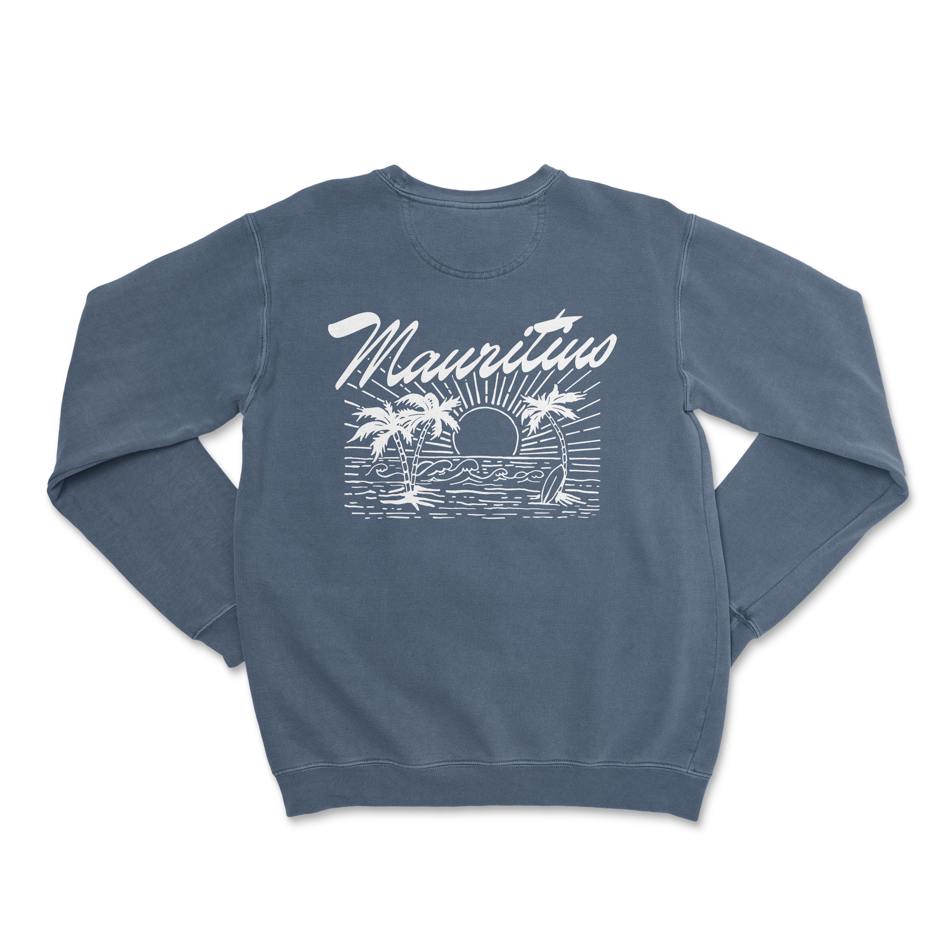 a blue sweatshirt with the words mauritia on it