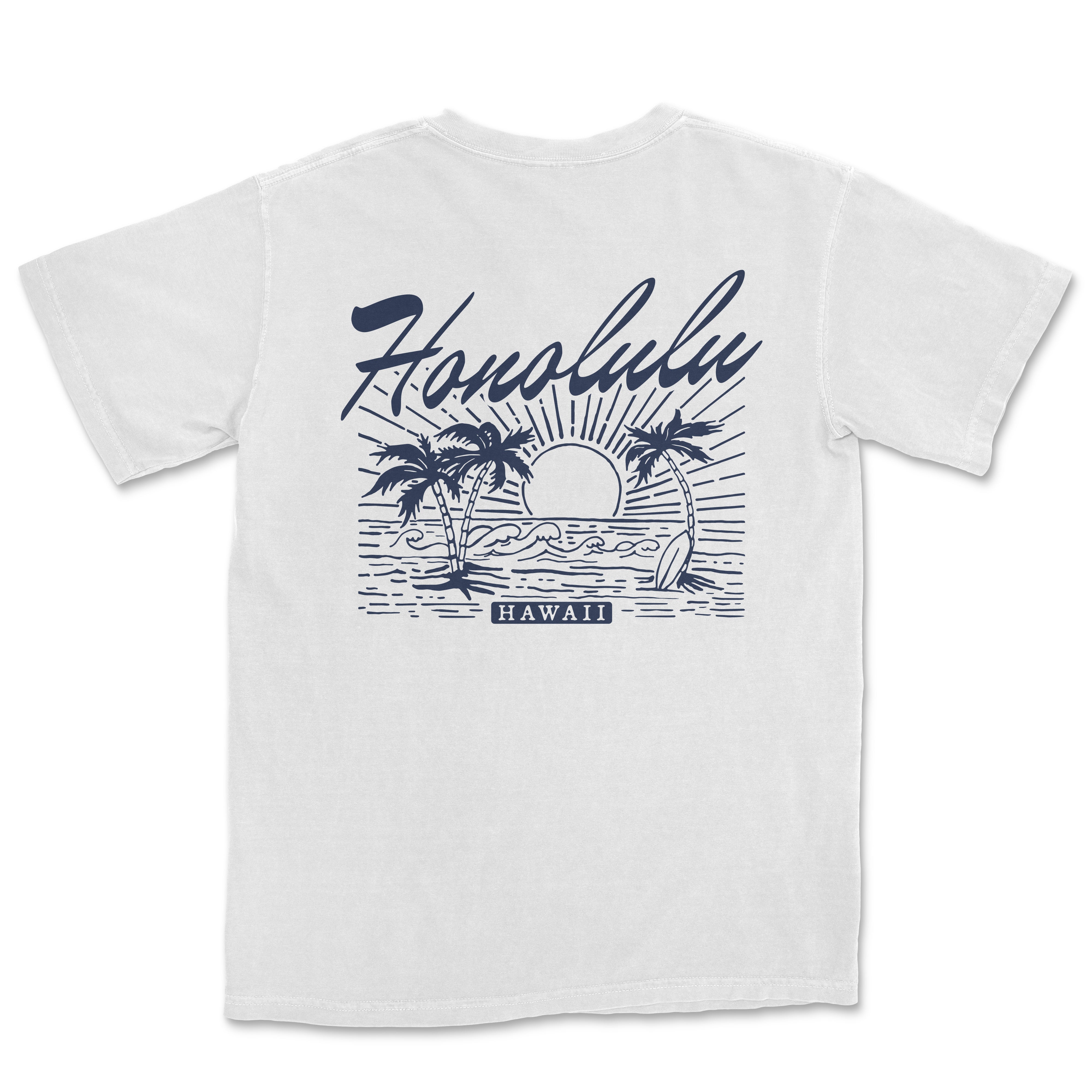 a white t - shirt with the words honolulu on it