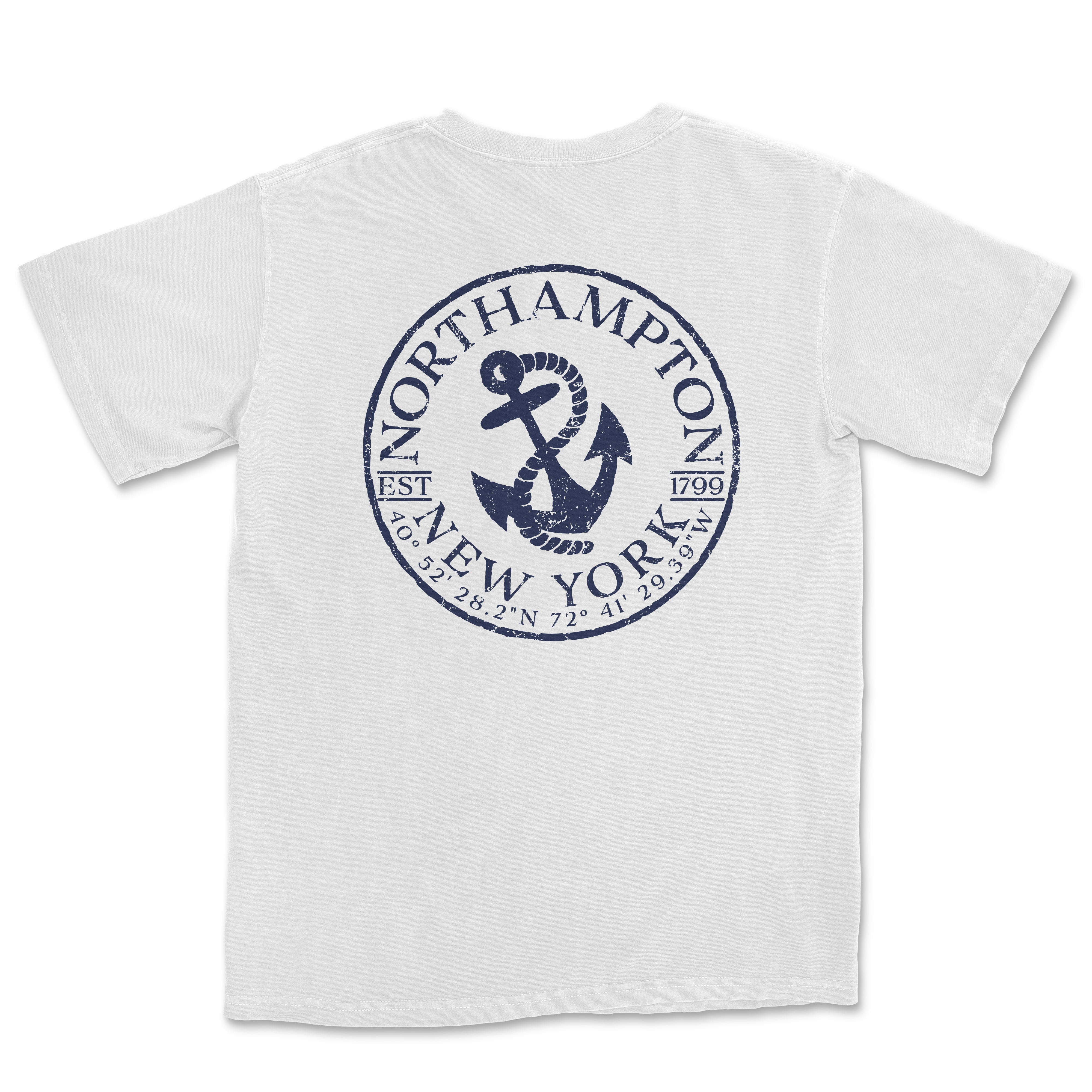 a white t - shirt with a blue anchor on it