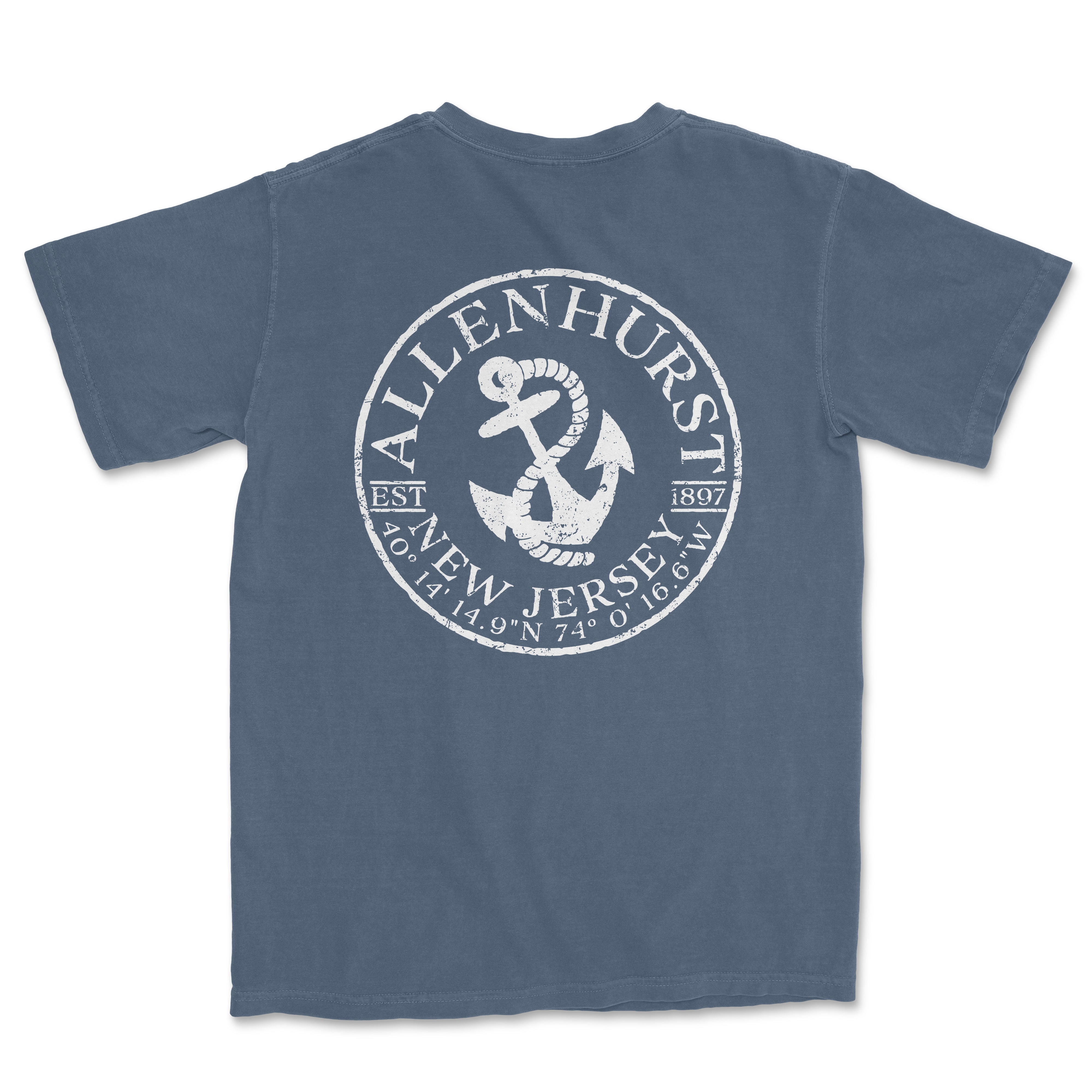 a blue t - shirt with an anchor and the words allen hours on it