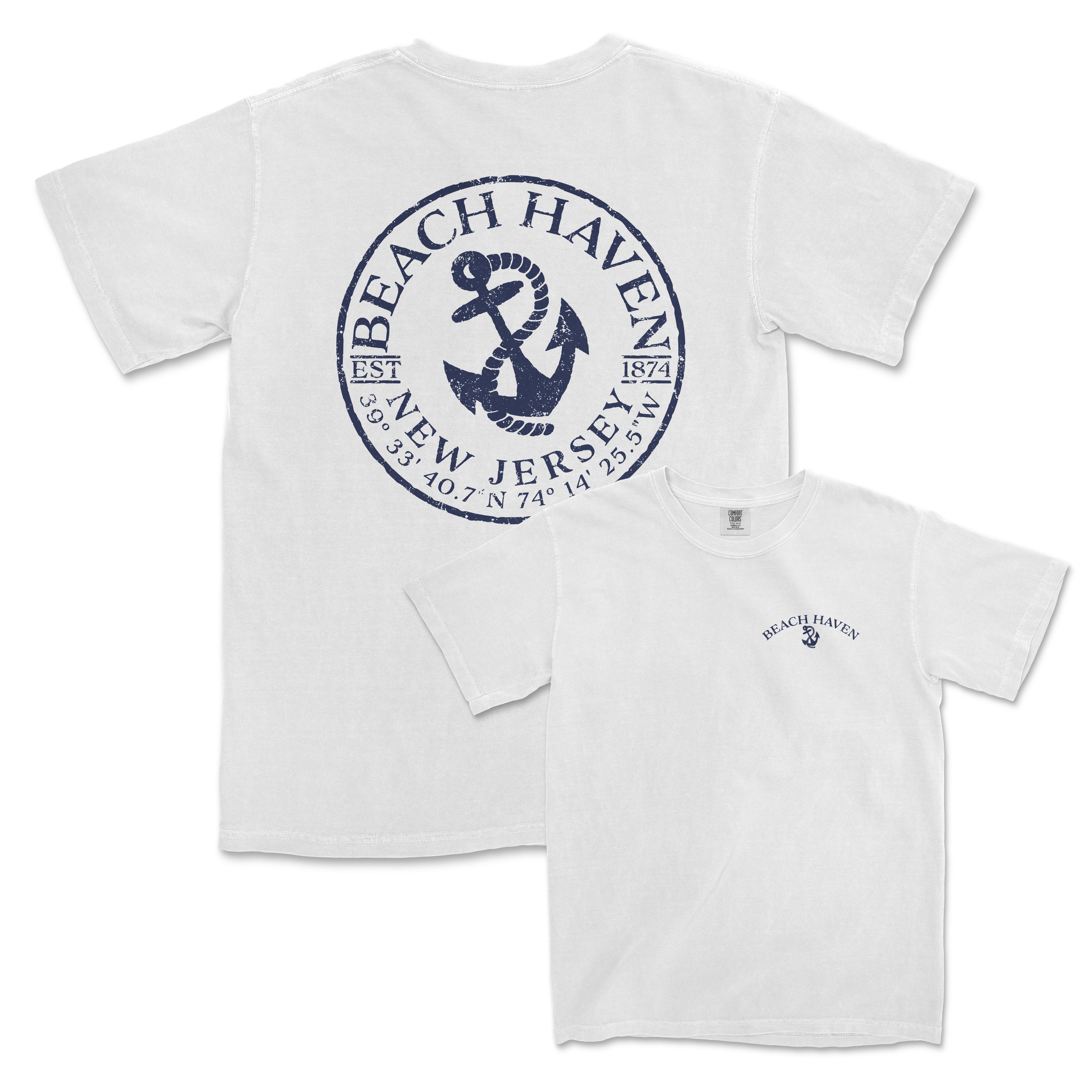 a white t - shirt with a blue anchor on it