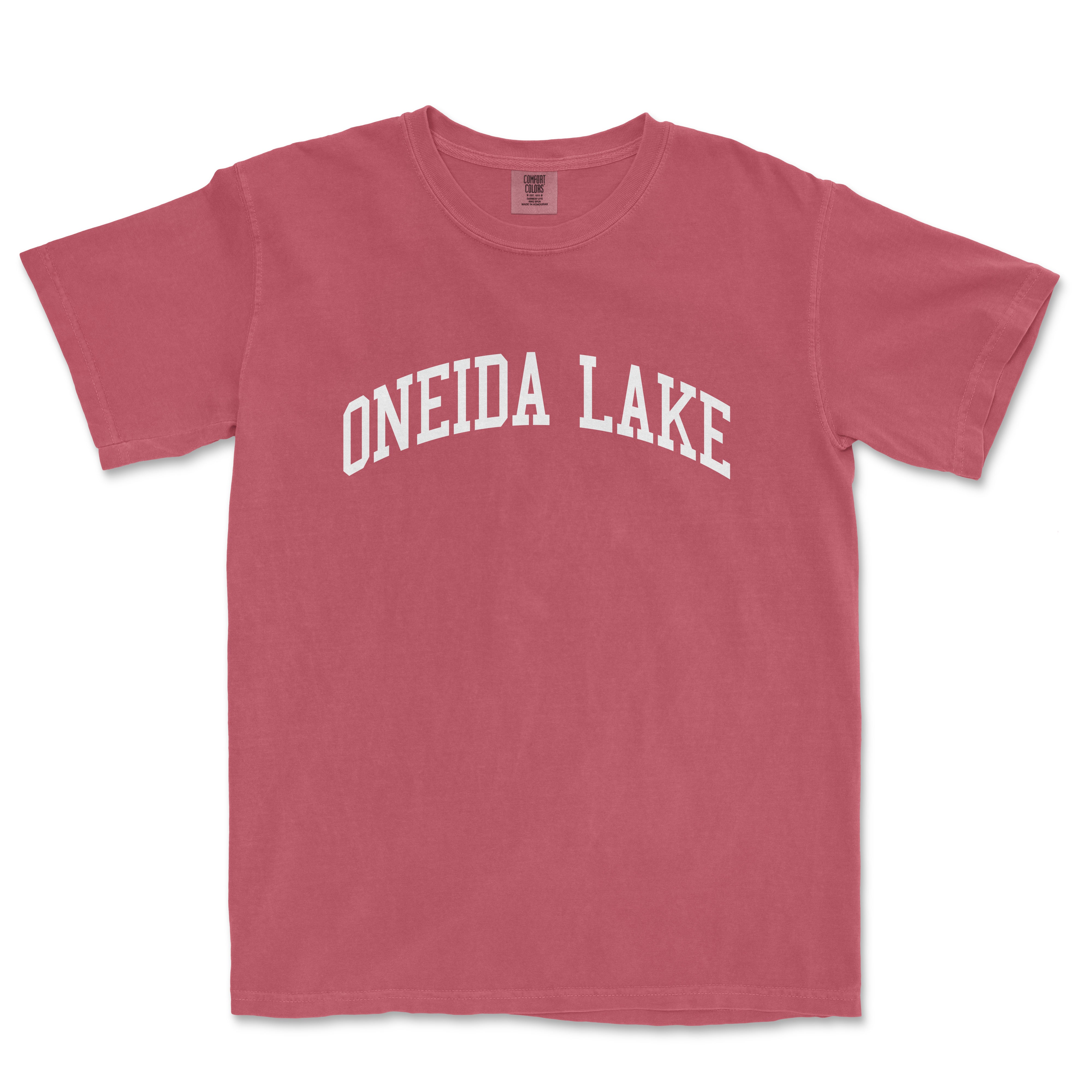 a red t - shirt with the word oneida lake on it