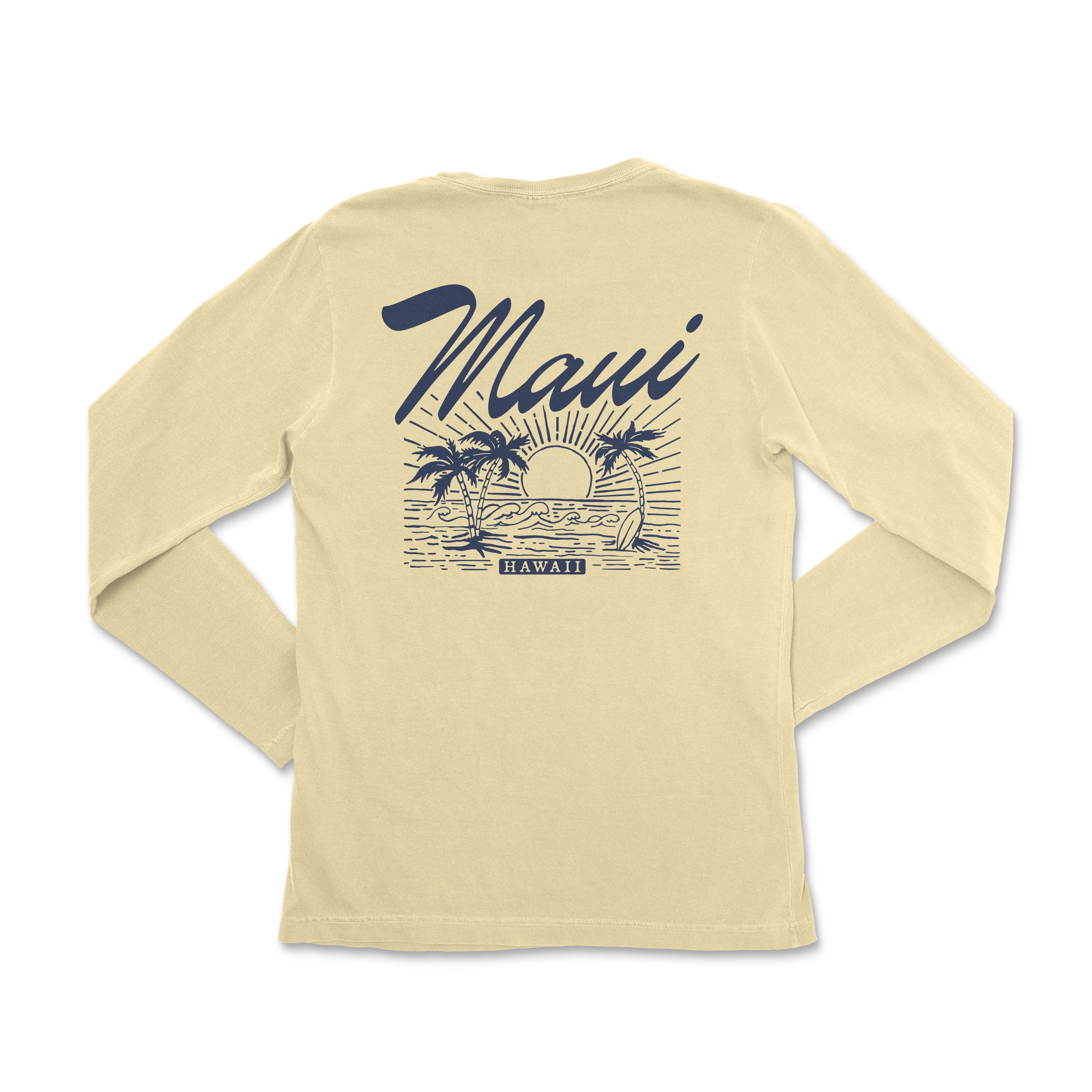 a women's long - sleeved shirt with the word hawaii printed on it