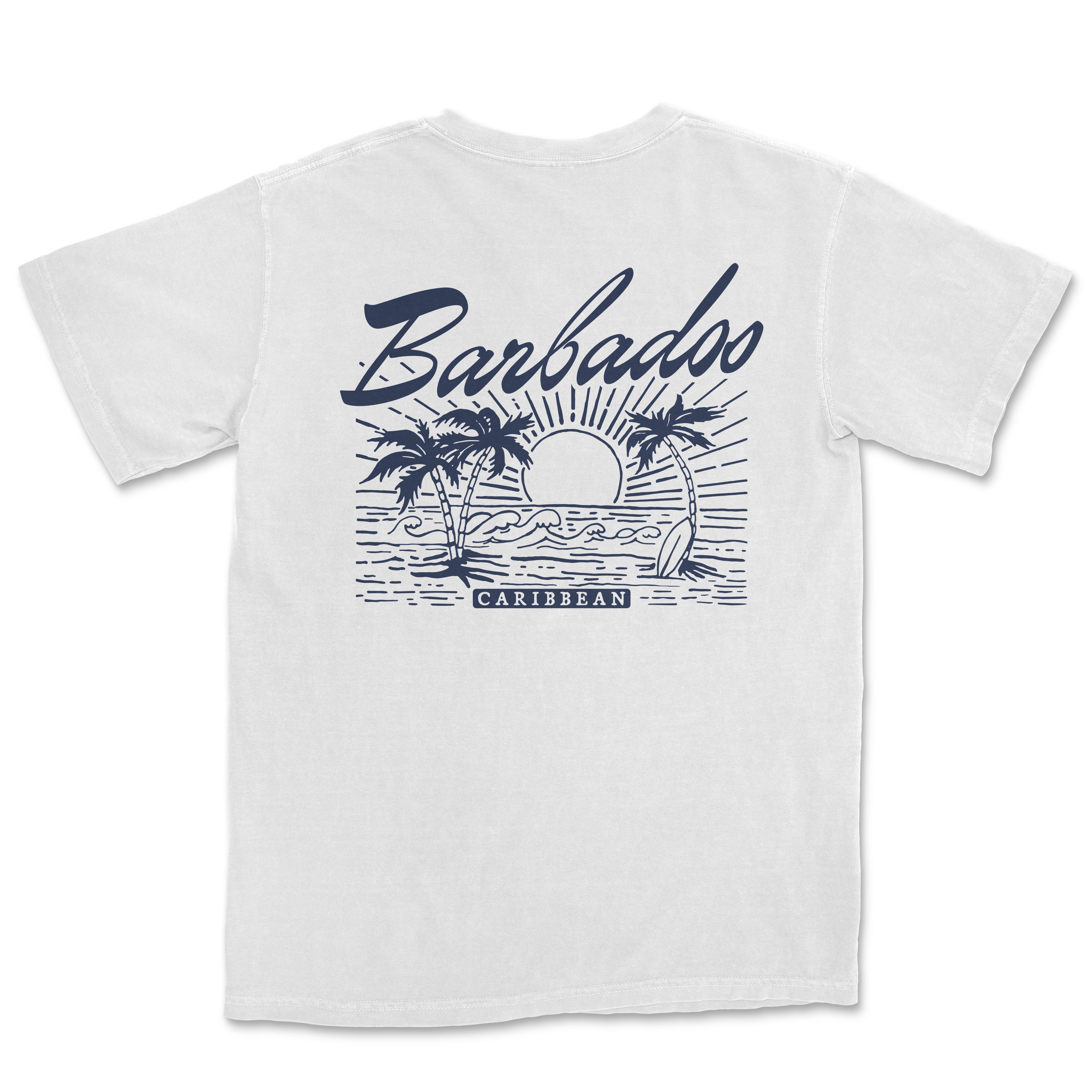 a white t - shirt with a palm tree and the words barada on it